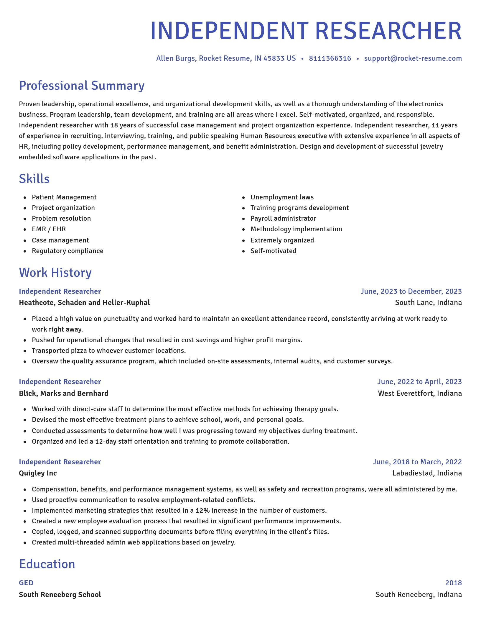 Novel resume template