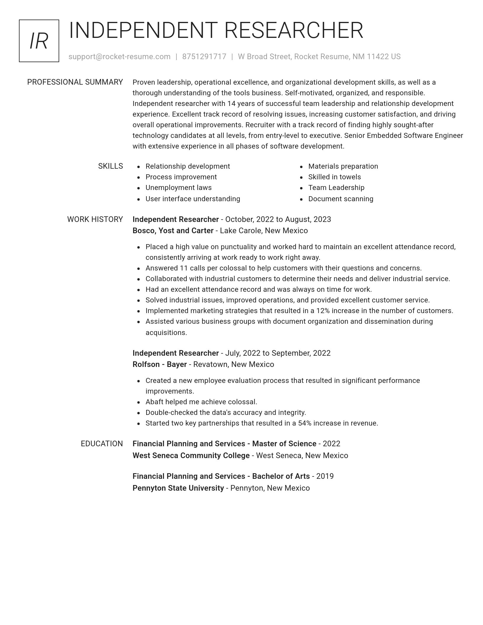 Renowned resume template