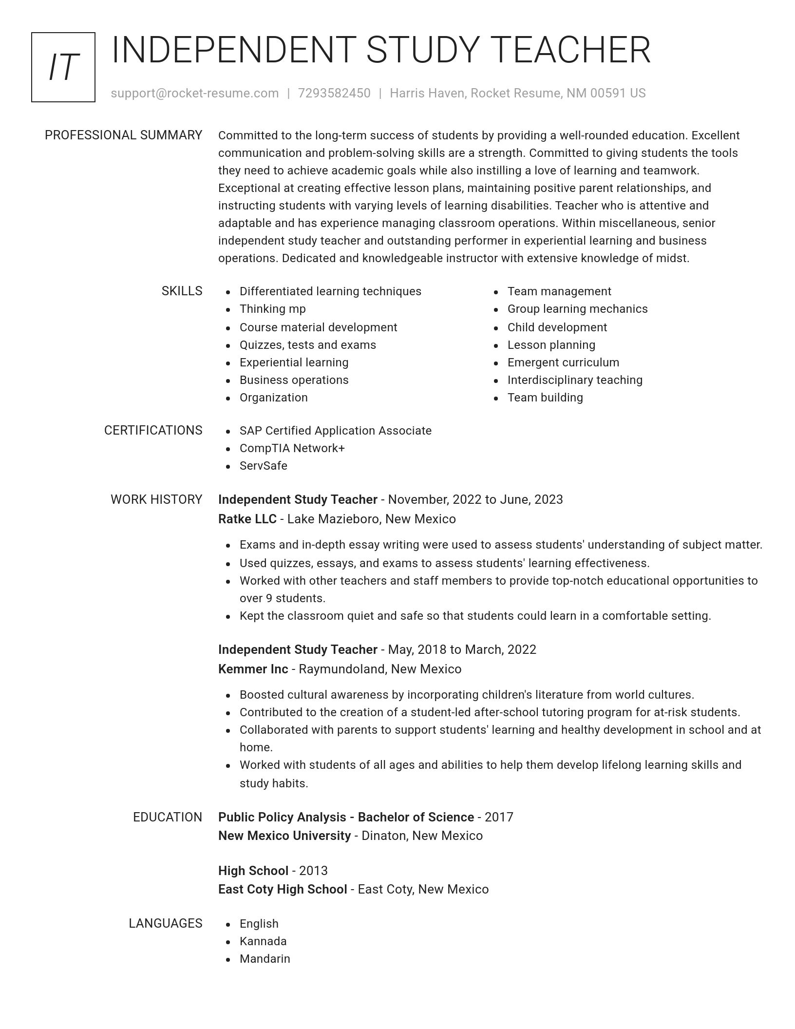 Renowned resume template