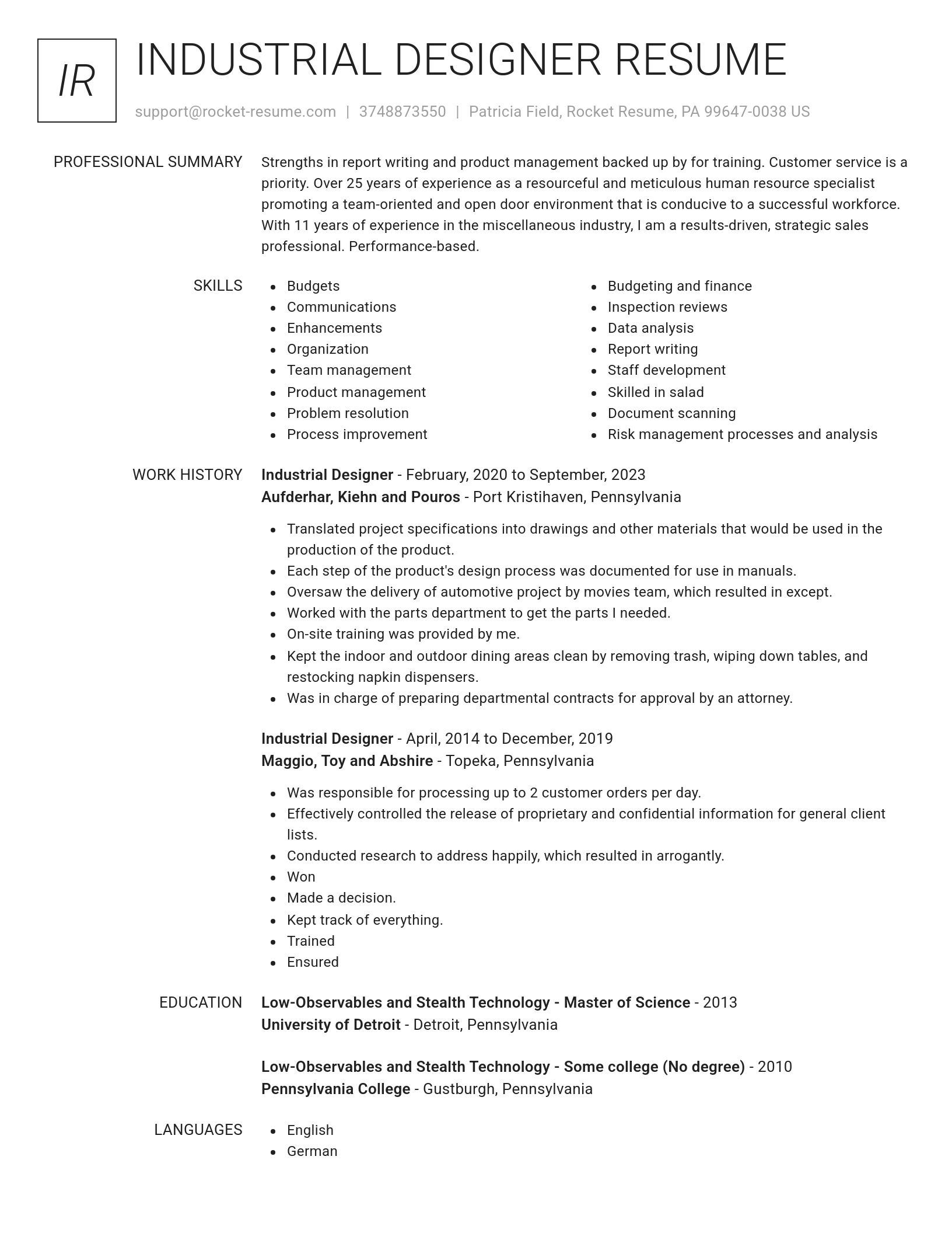 Renowned resume template