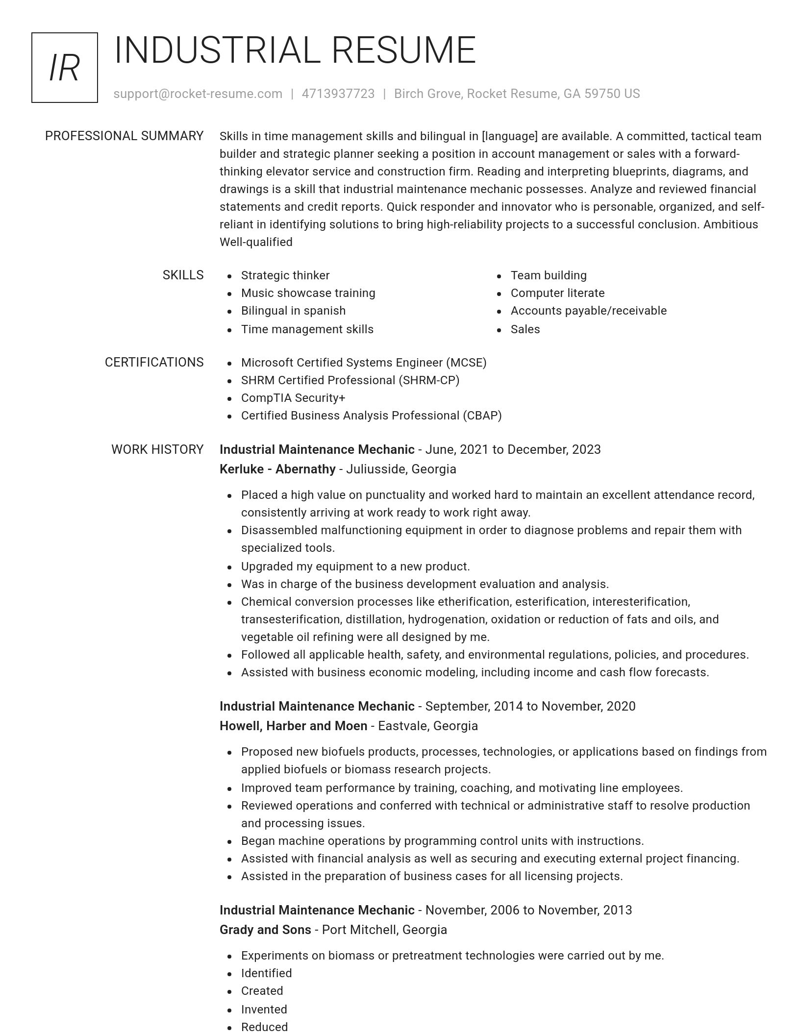 Renowned resume template