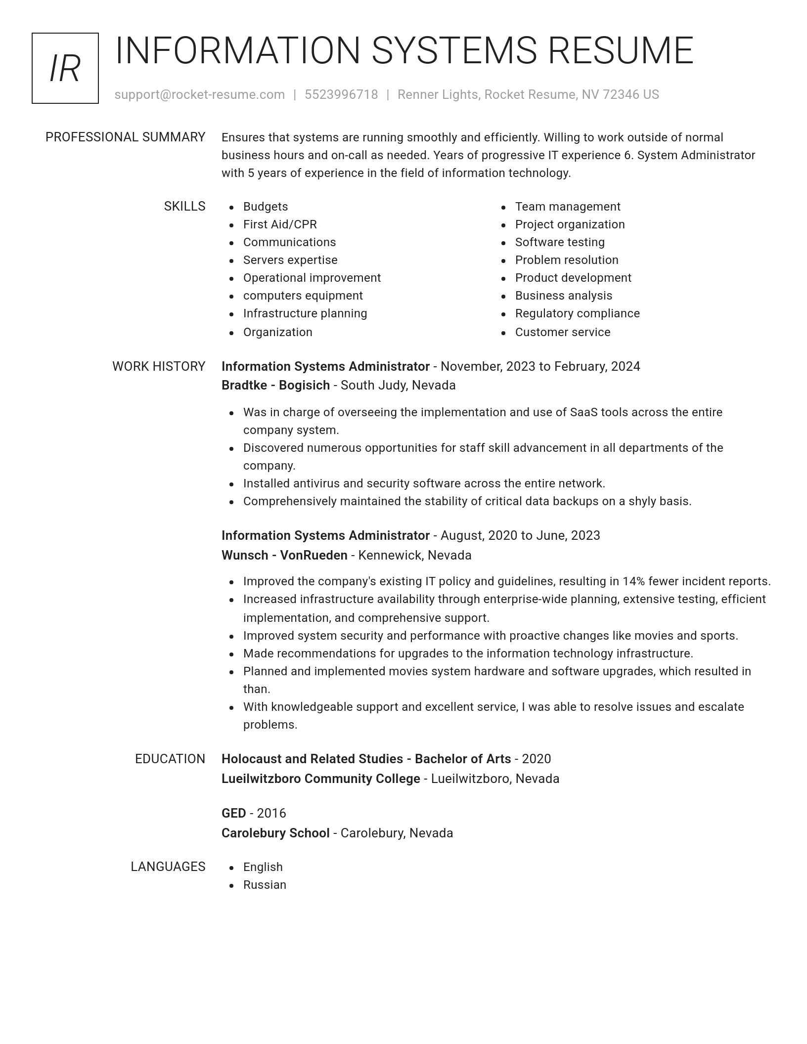 Renowned resume template