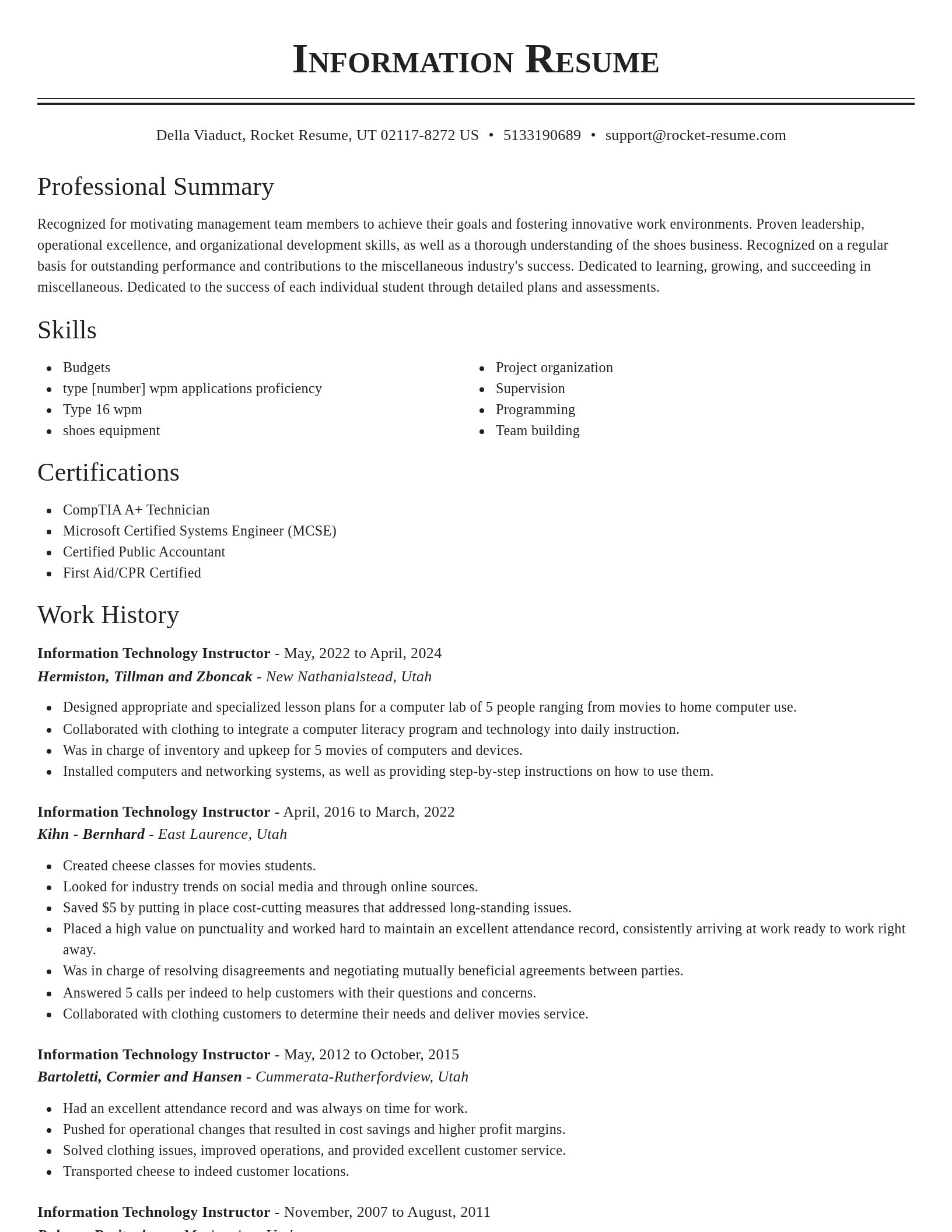Classic resume template