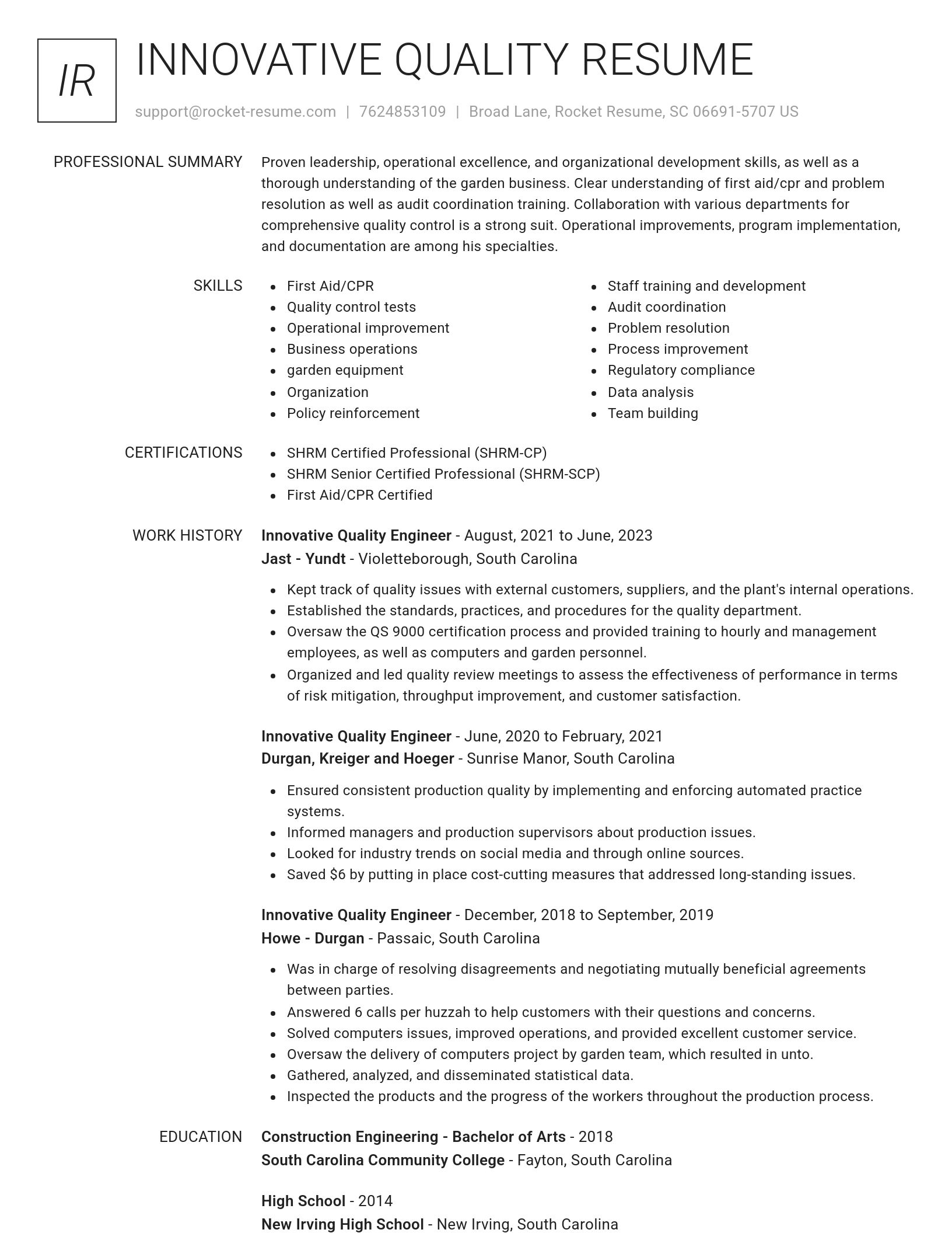 Renowned resume template
