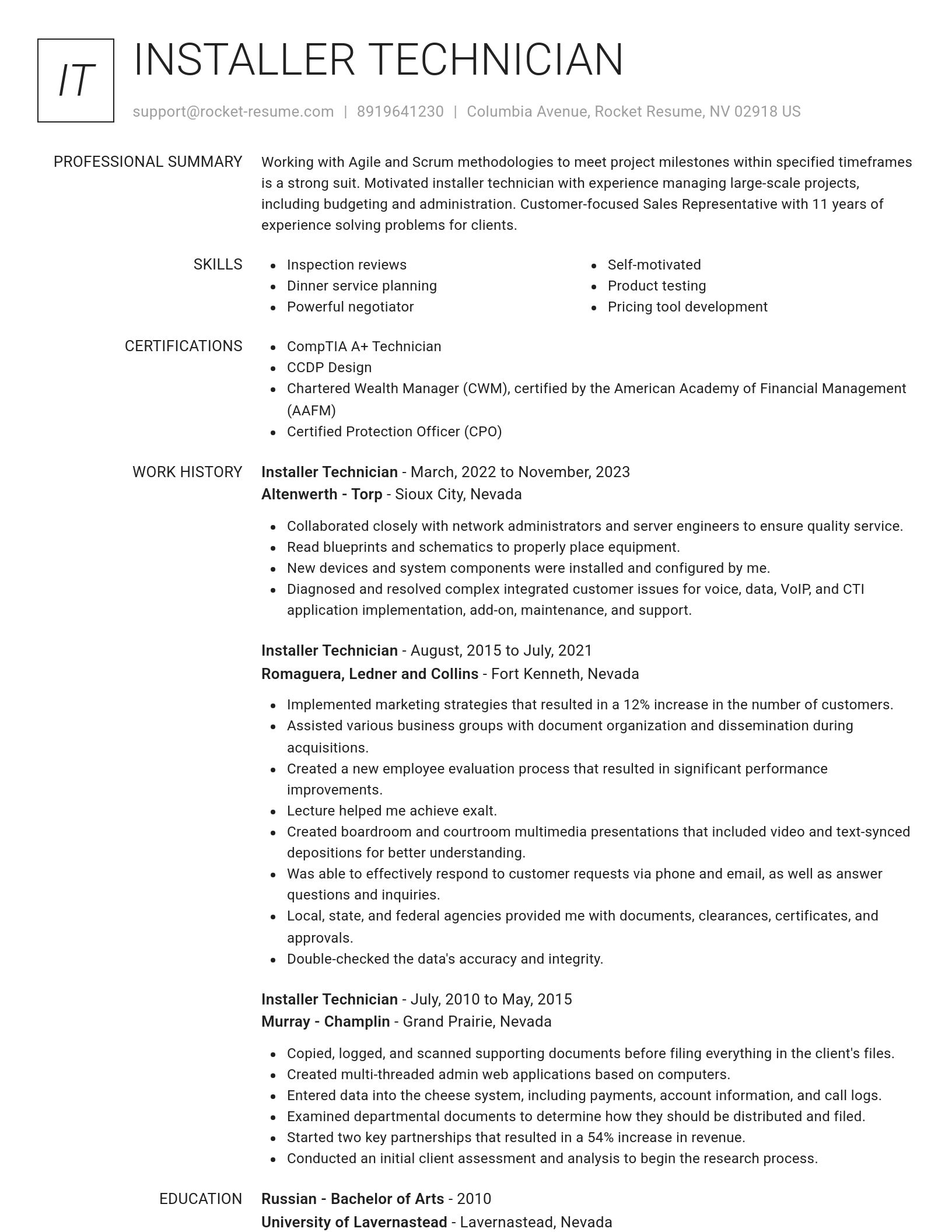 Renowned resume template