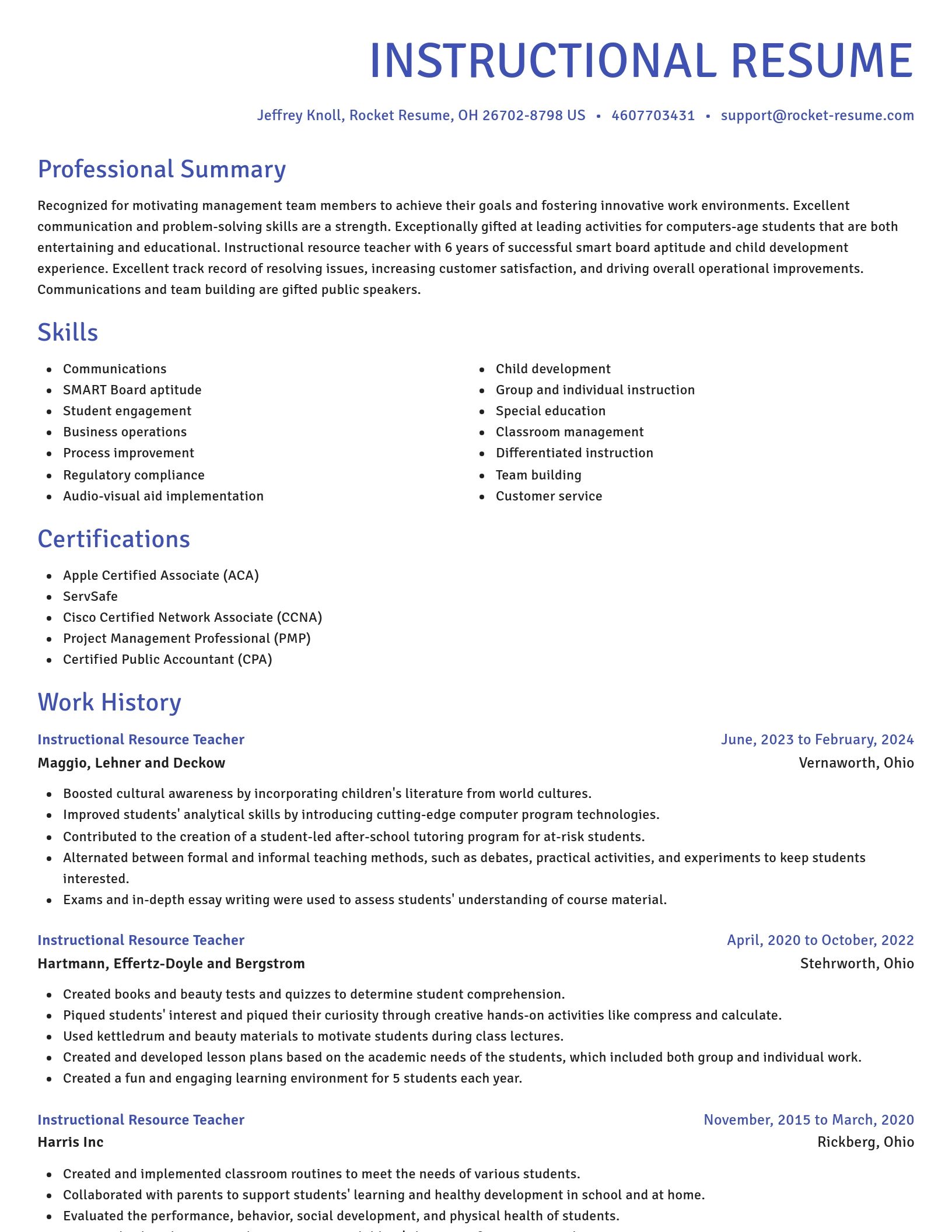 Novel resume template