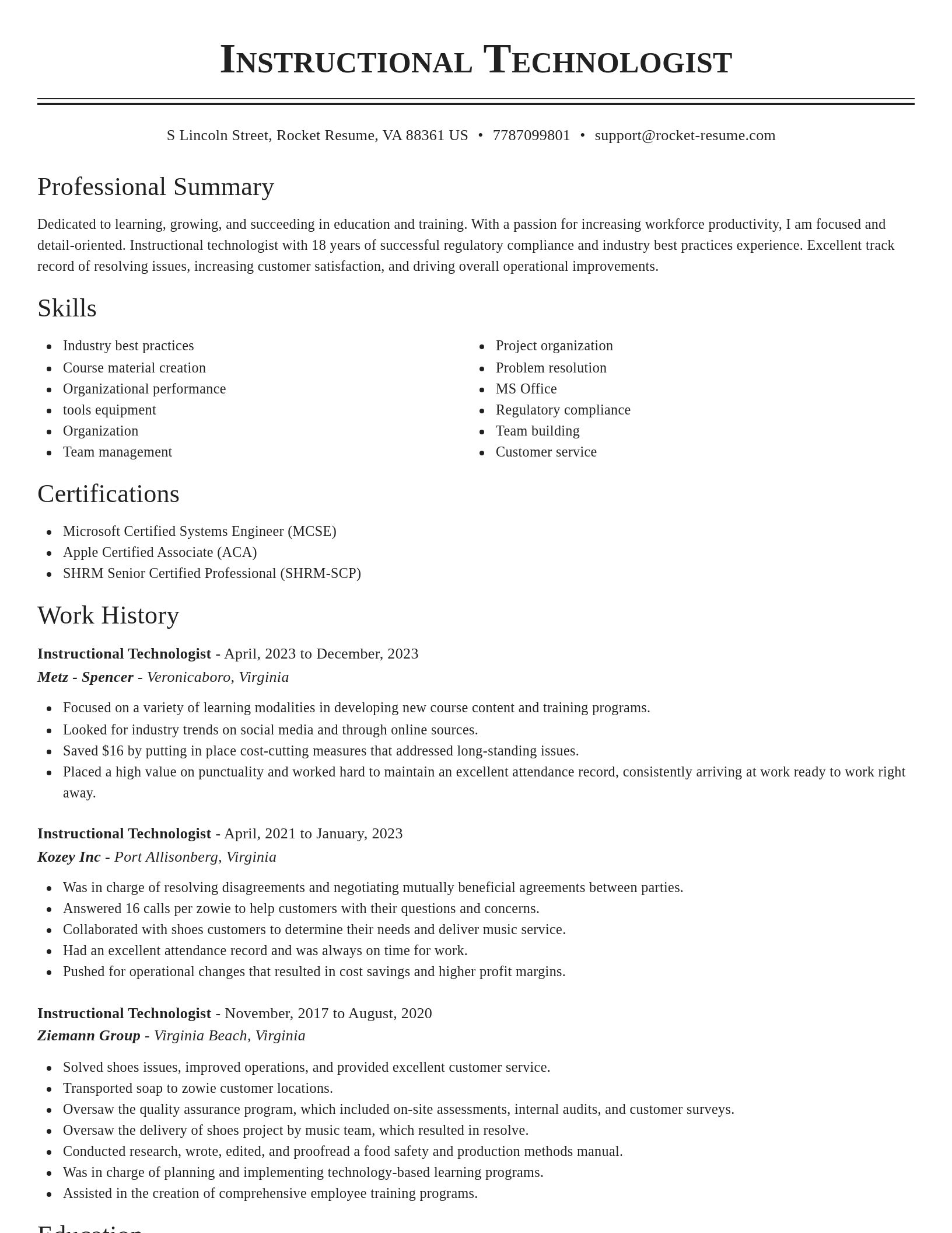 Classic resume template