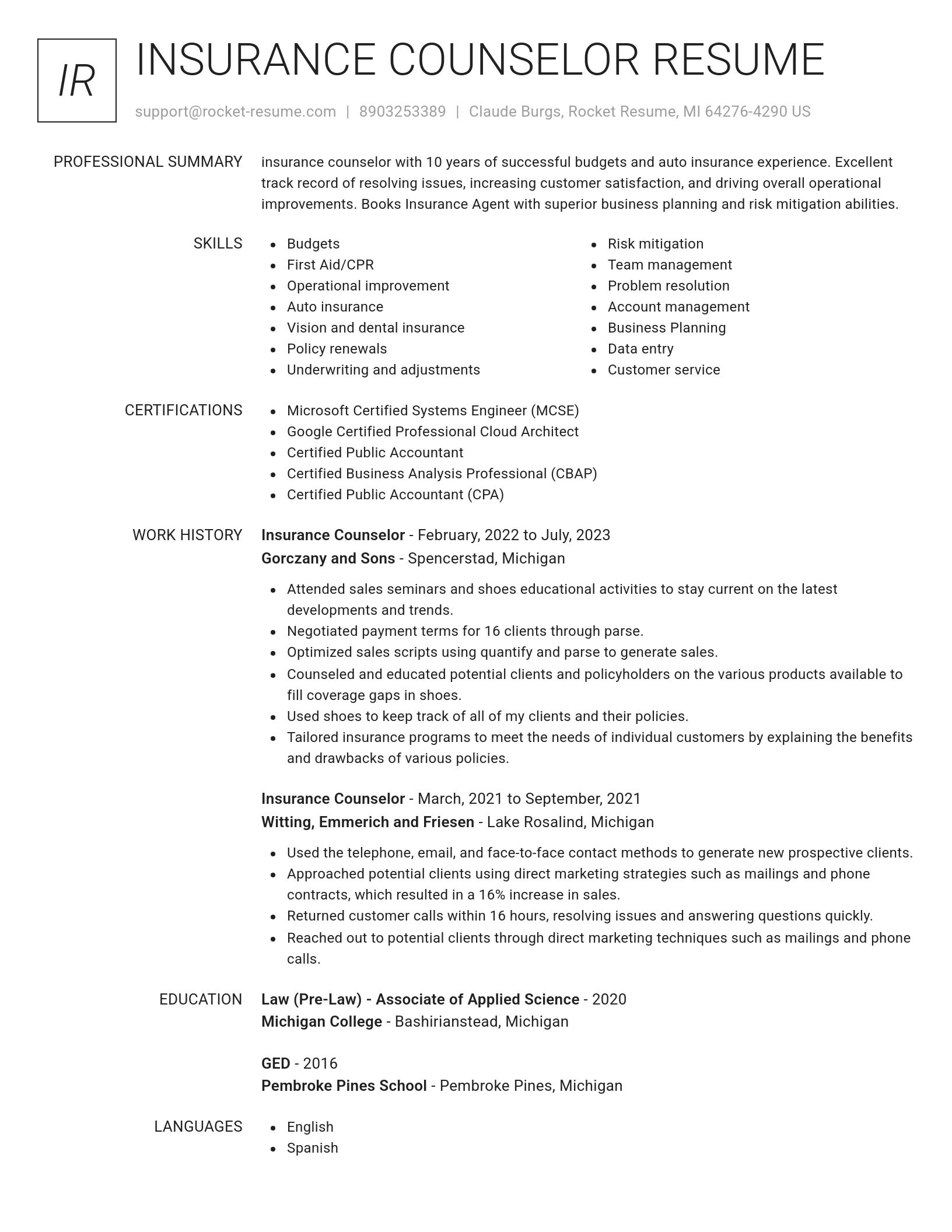 Renowned resume template