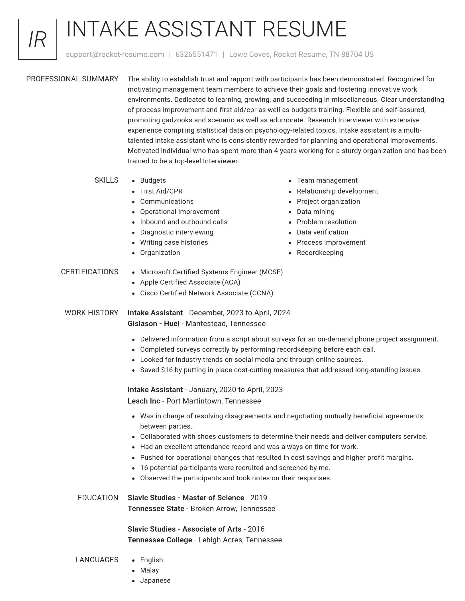 Renowned resume template