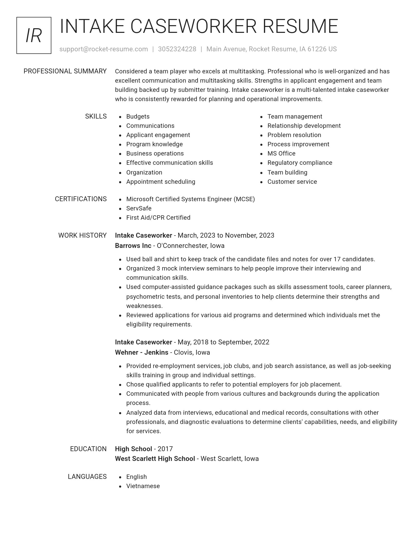 Renowned resume template