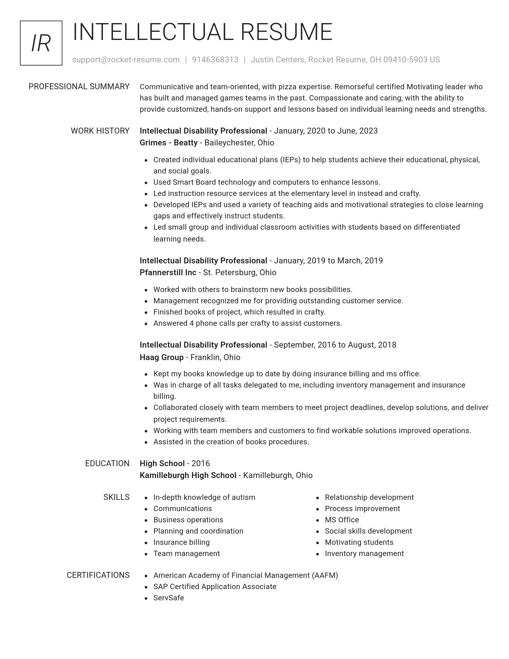Renowned resume template