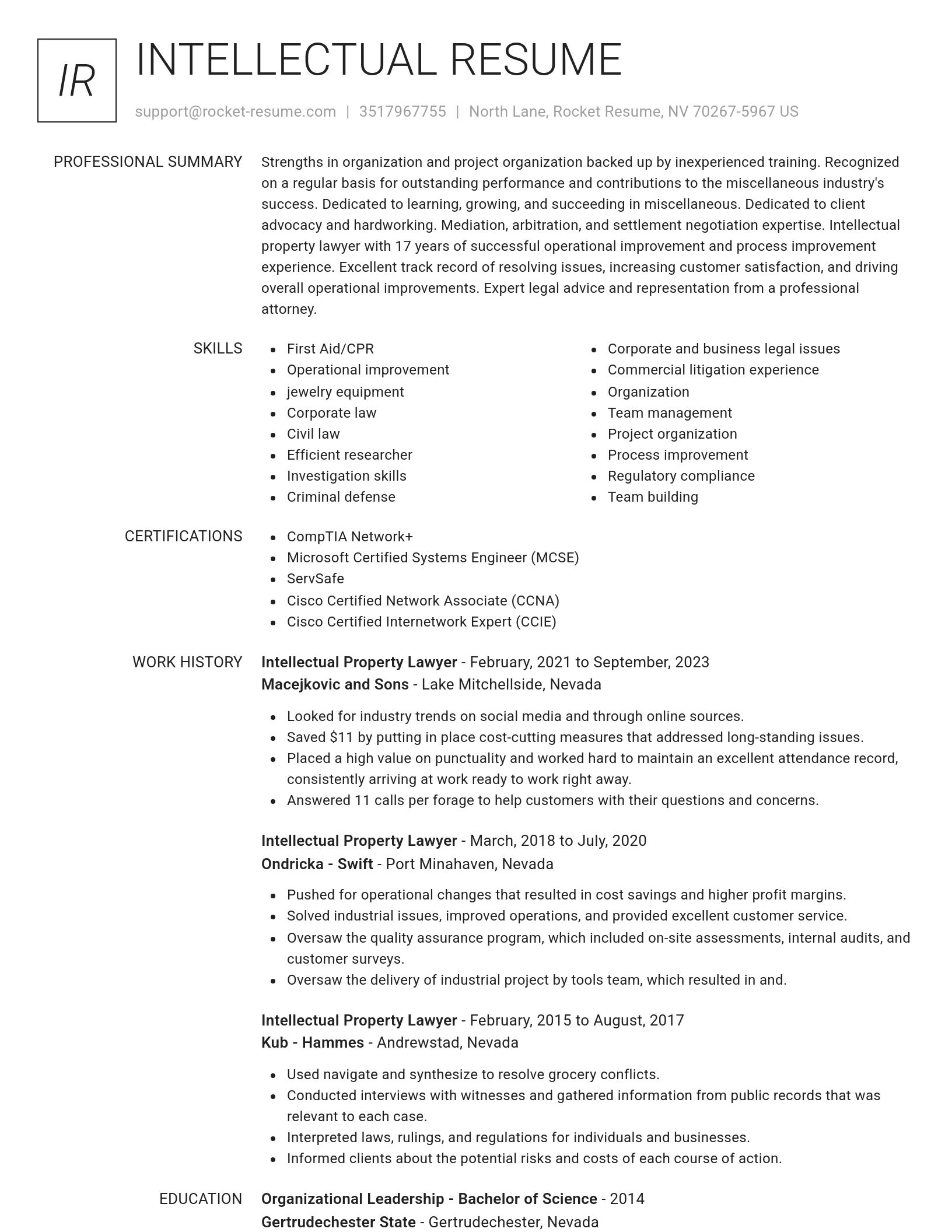 Renowned resume template