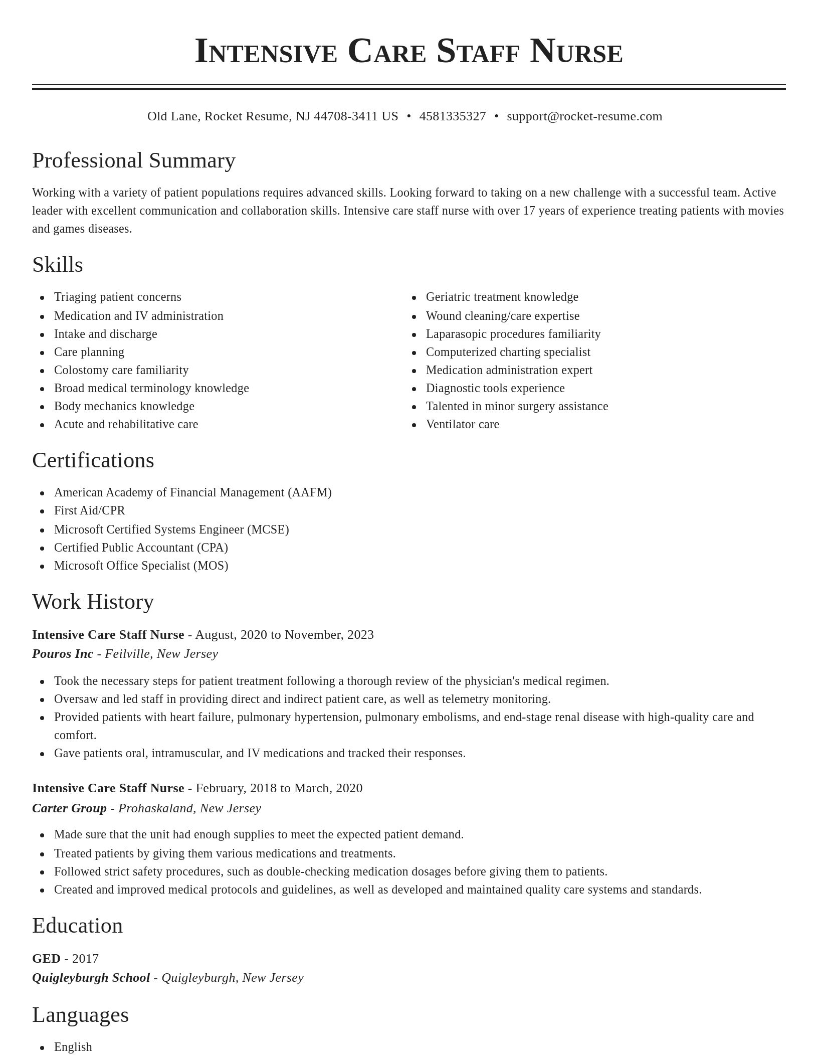 Classic resume template