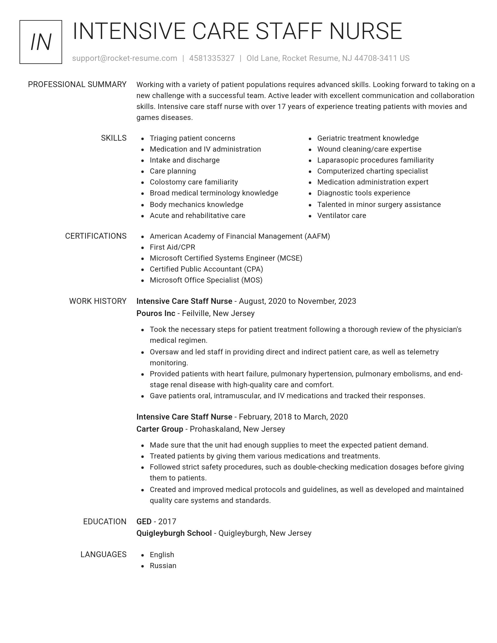 Renowned resume template