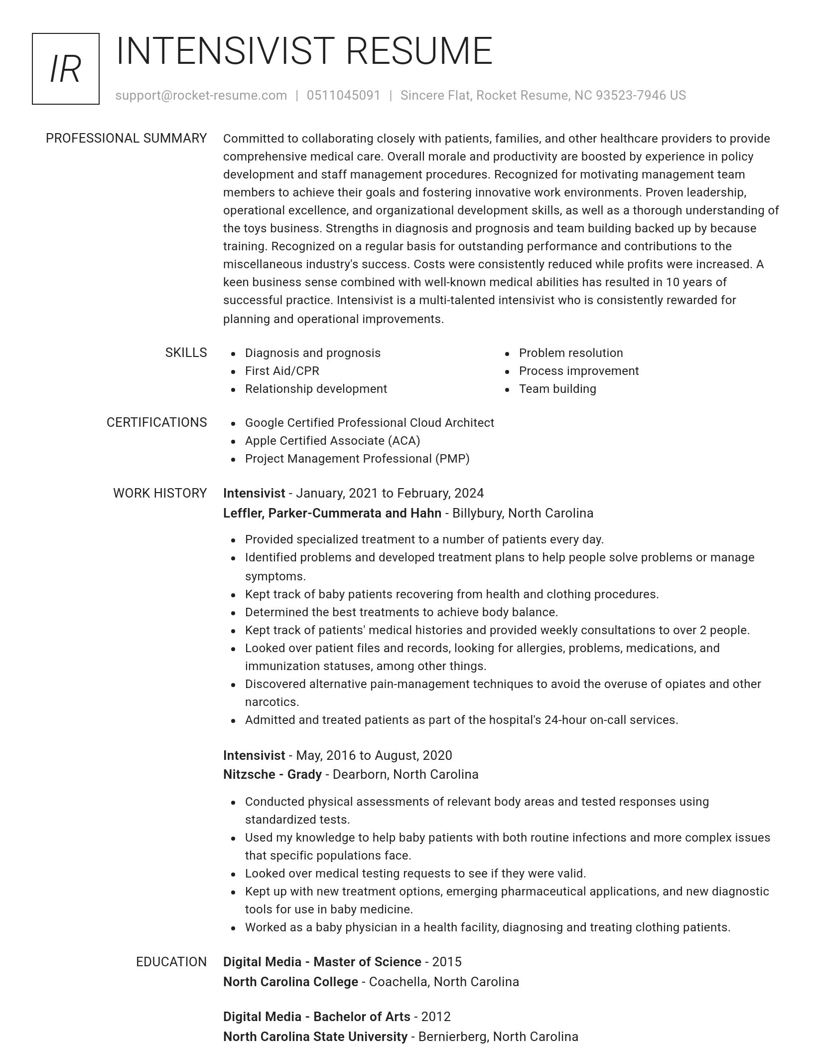 Renowned resume template
