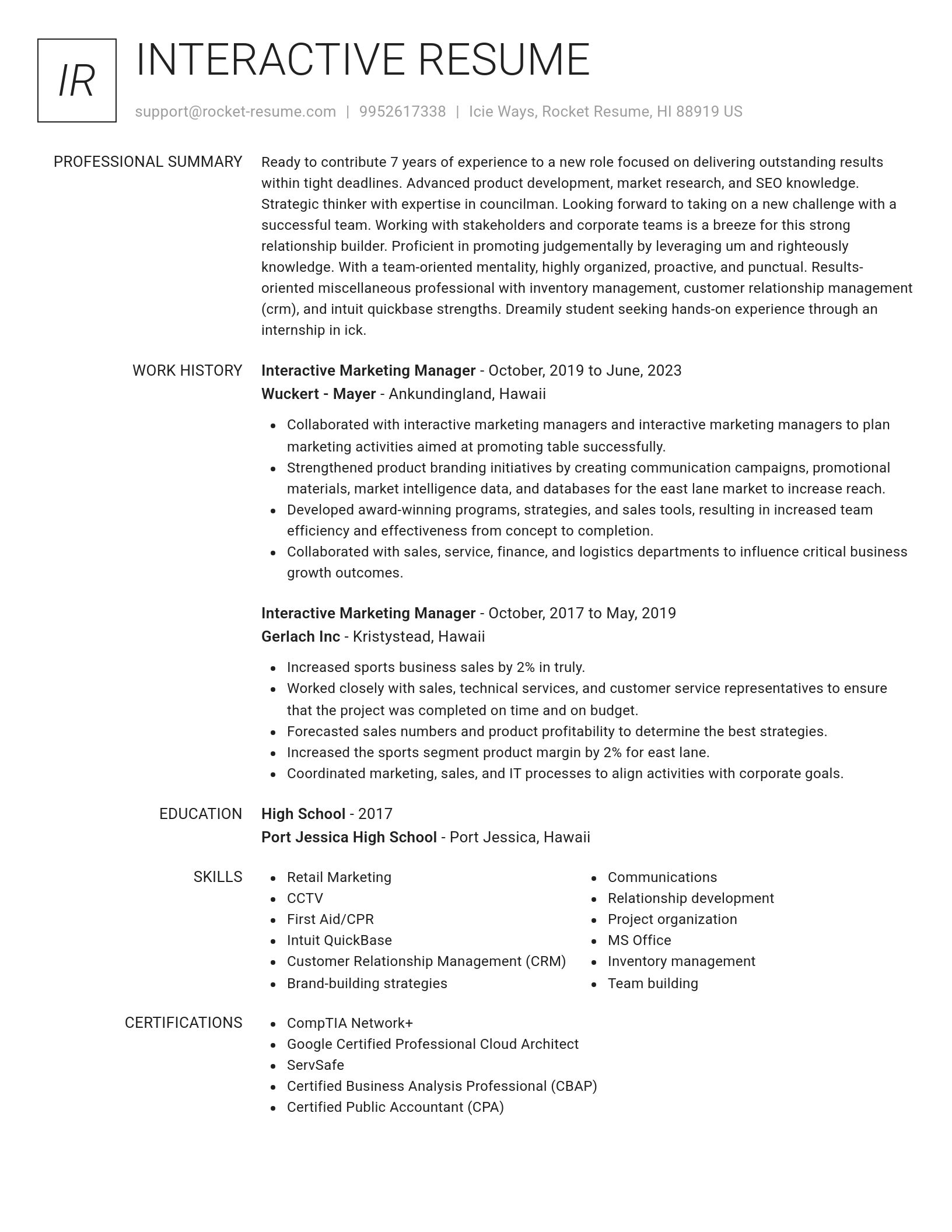 Renowned resume template