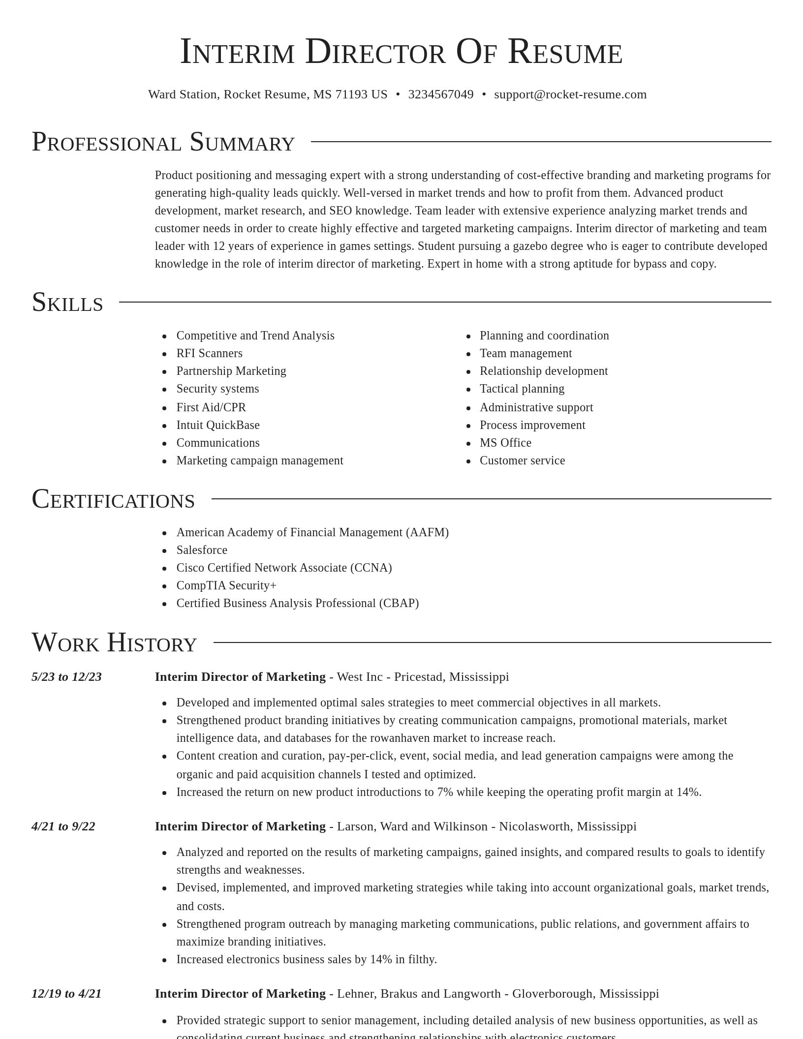 Director resume template