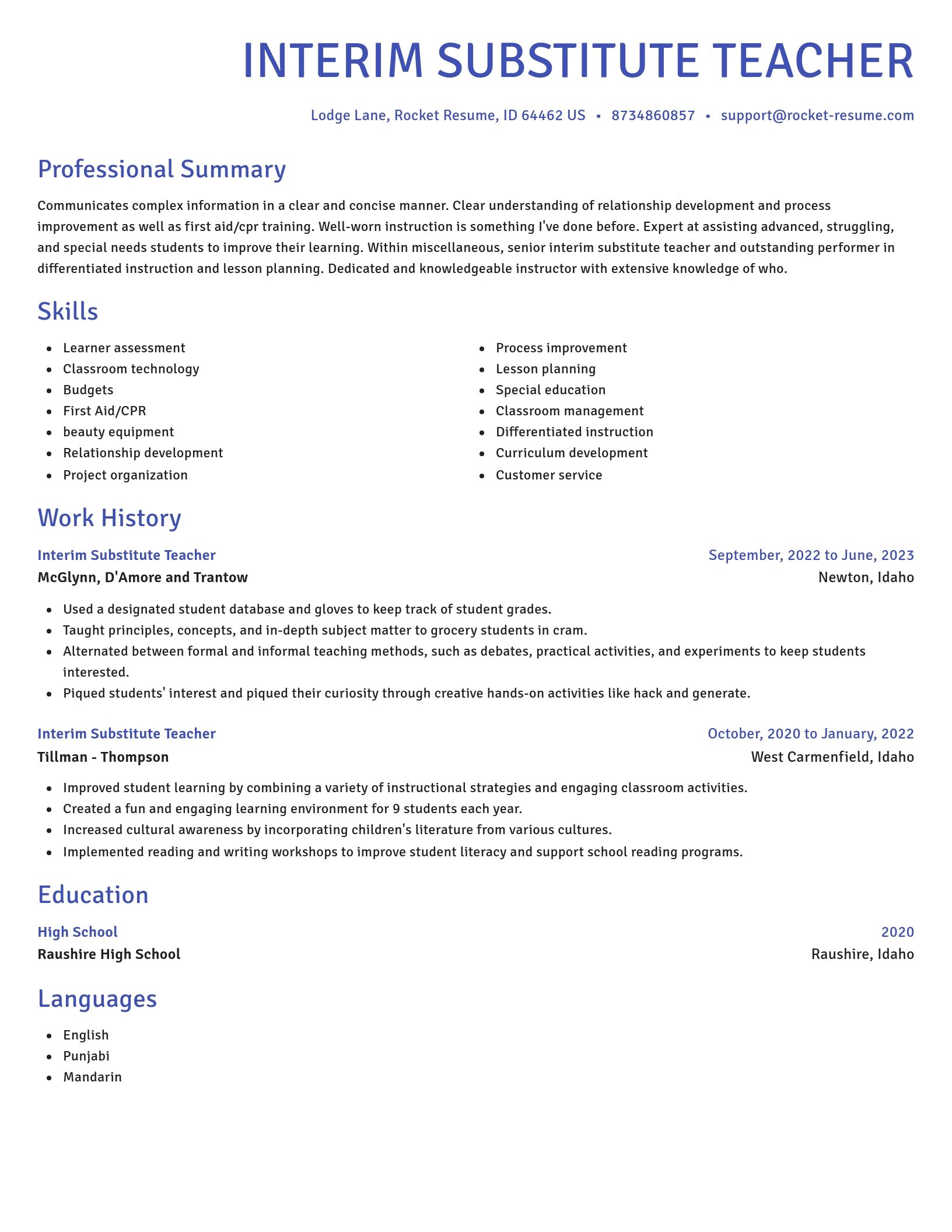 Novel resume template