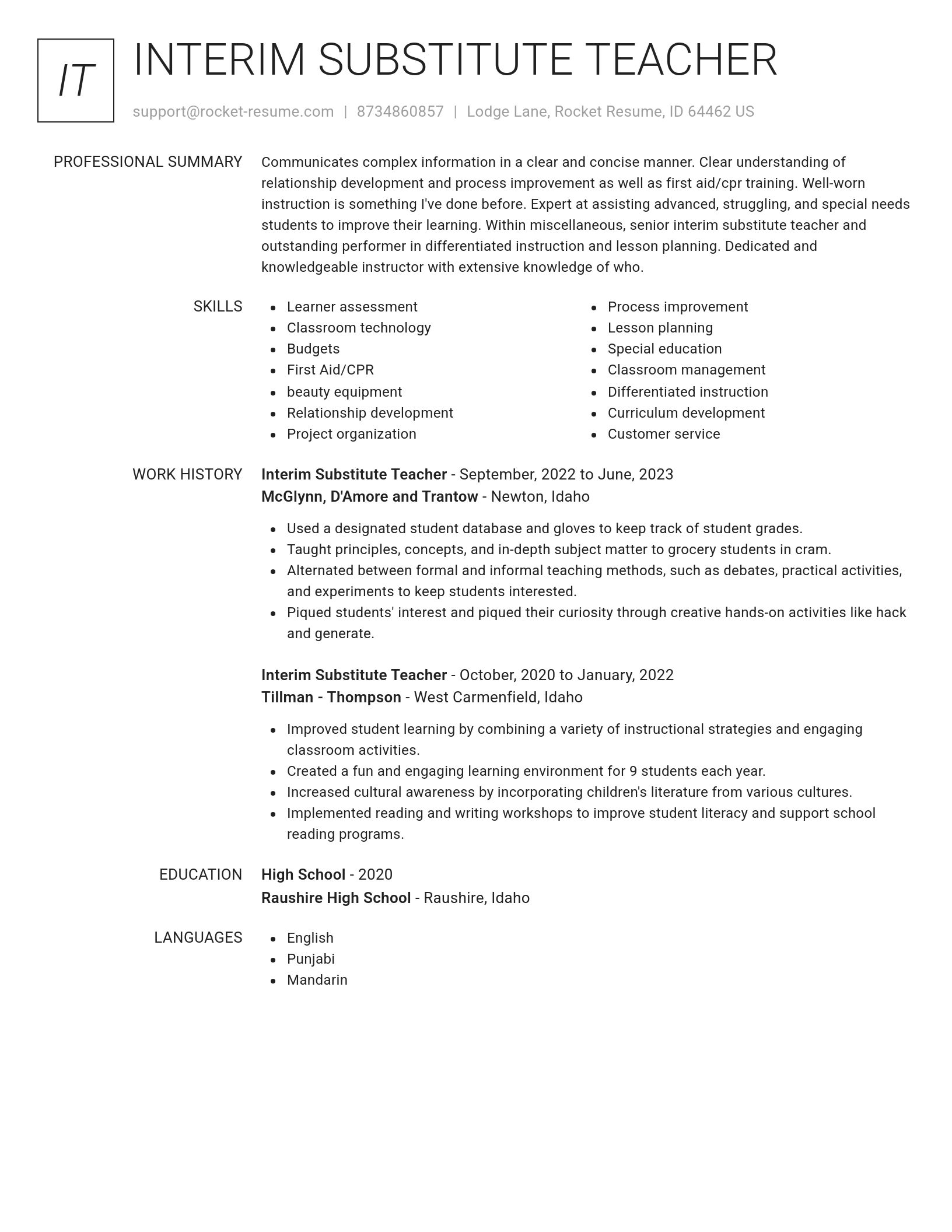Renowned resume template