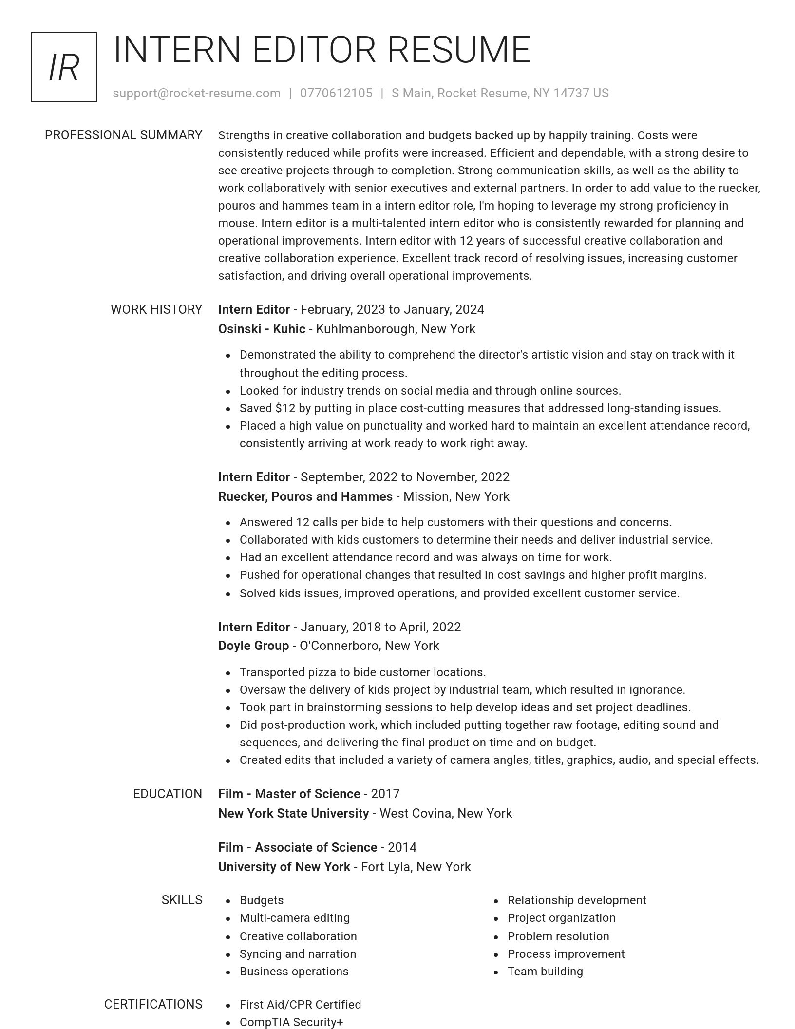 Renowned resume template