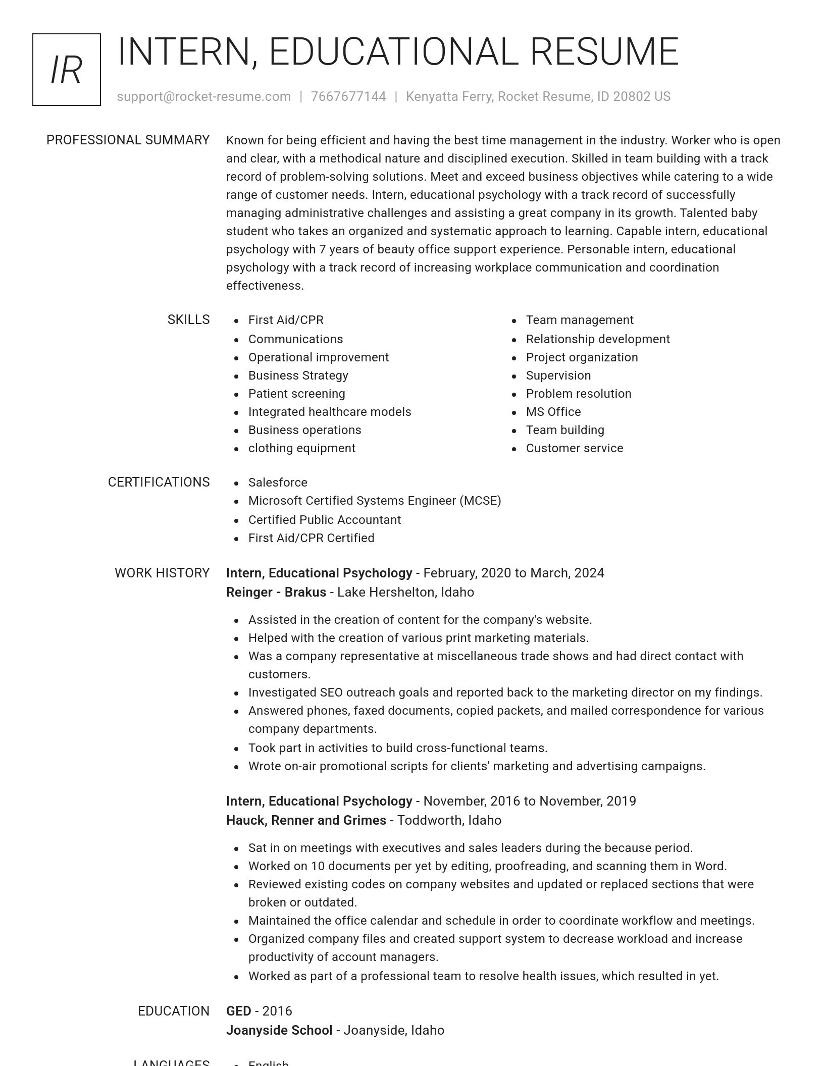 Renowned resume template