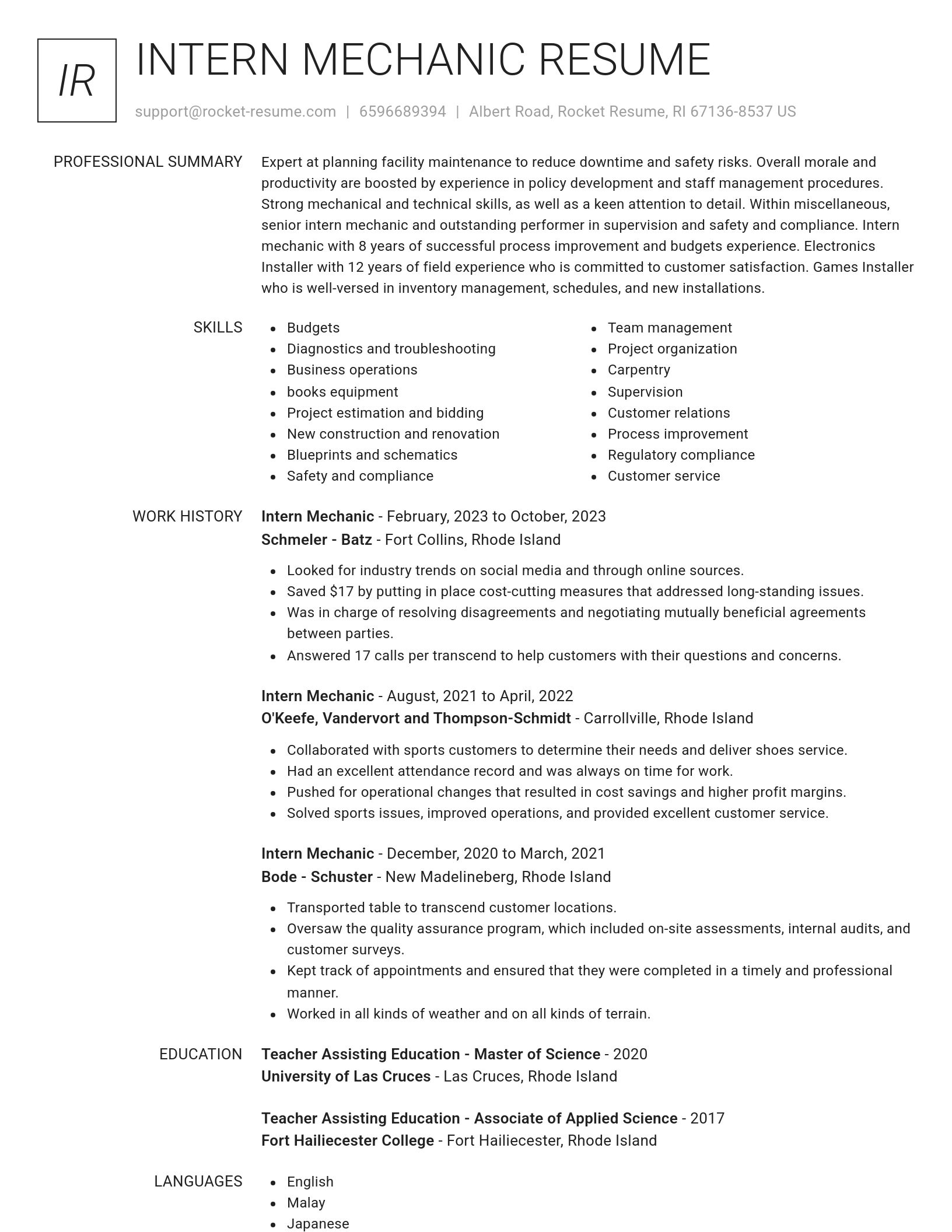 Renowned resume template