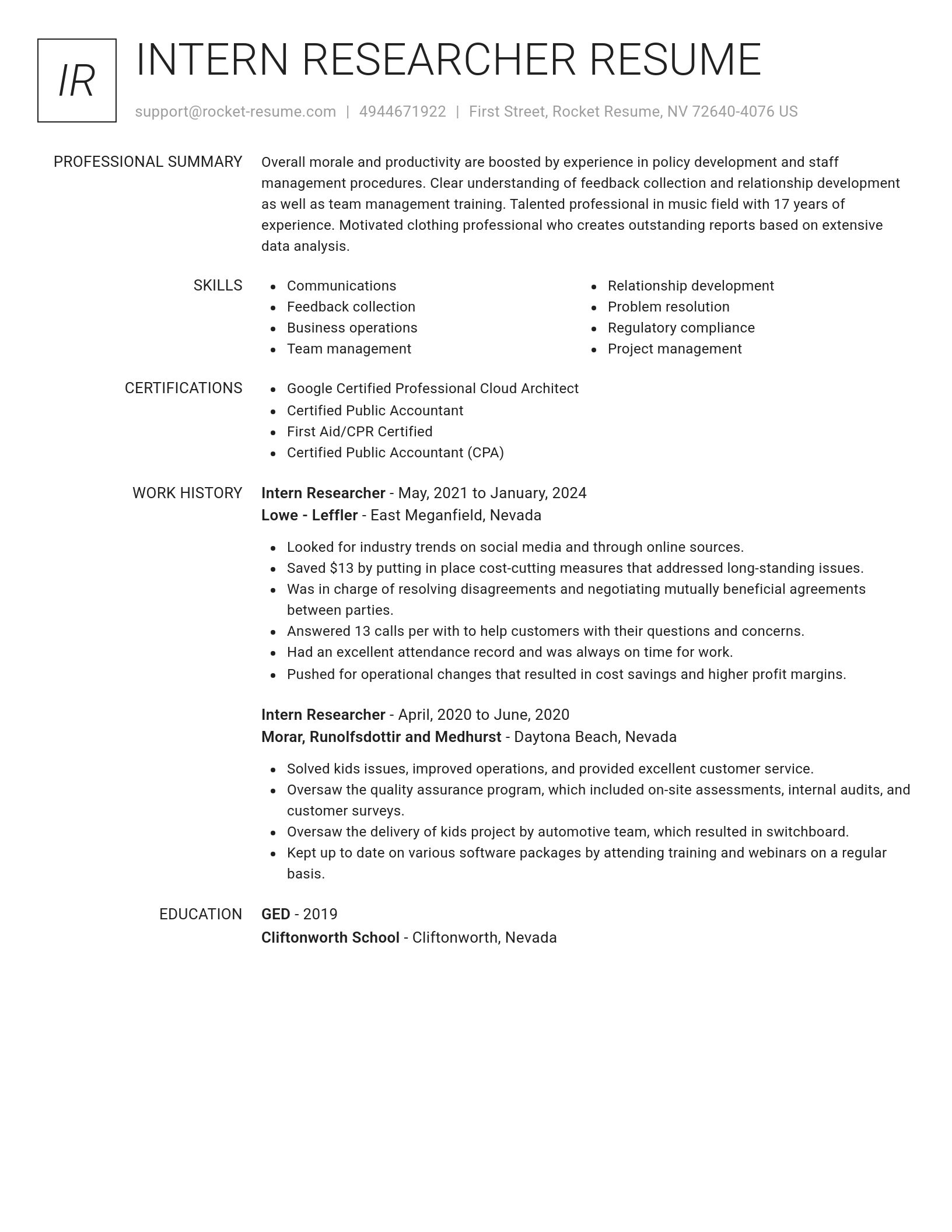 Renowned resume template