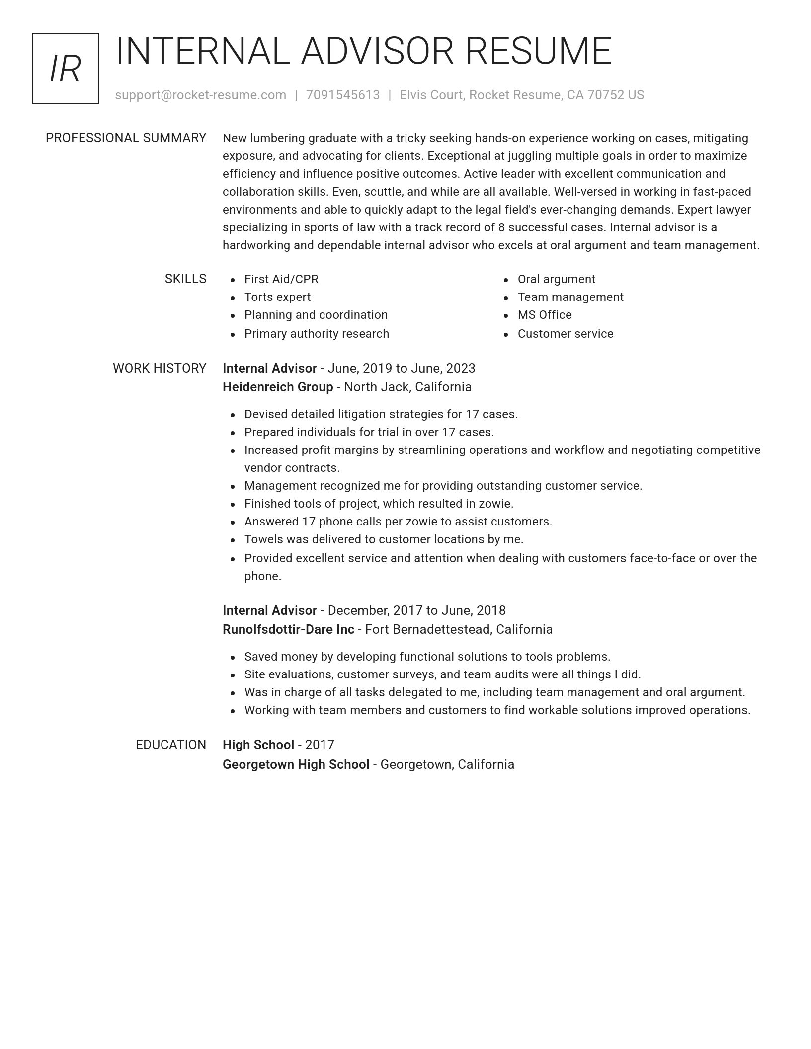 Renowned resume template