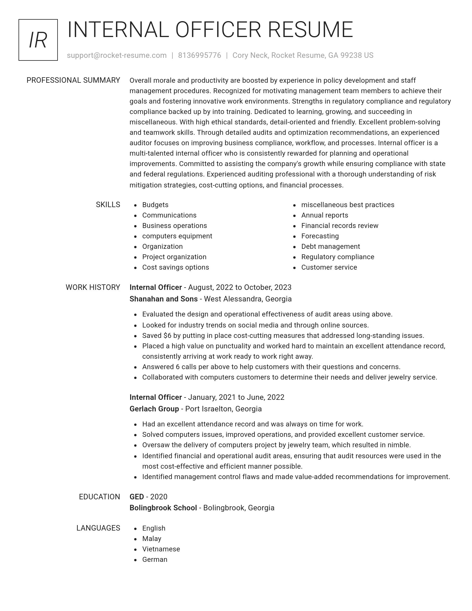 Renowned resume template