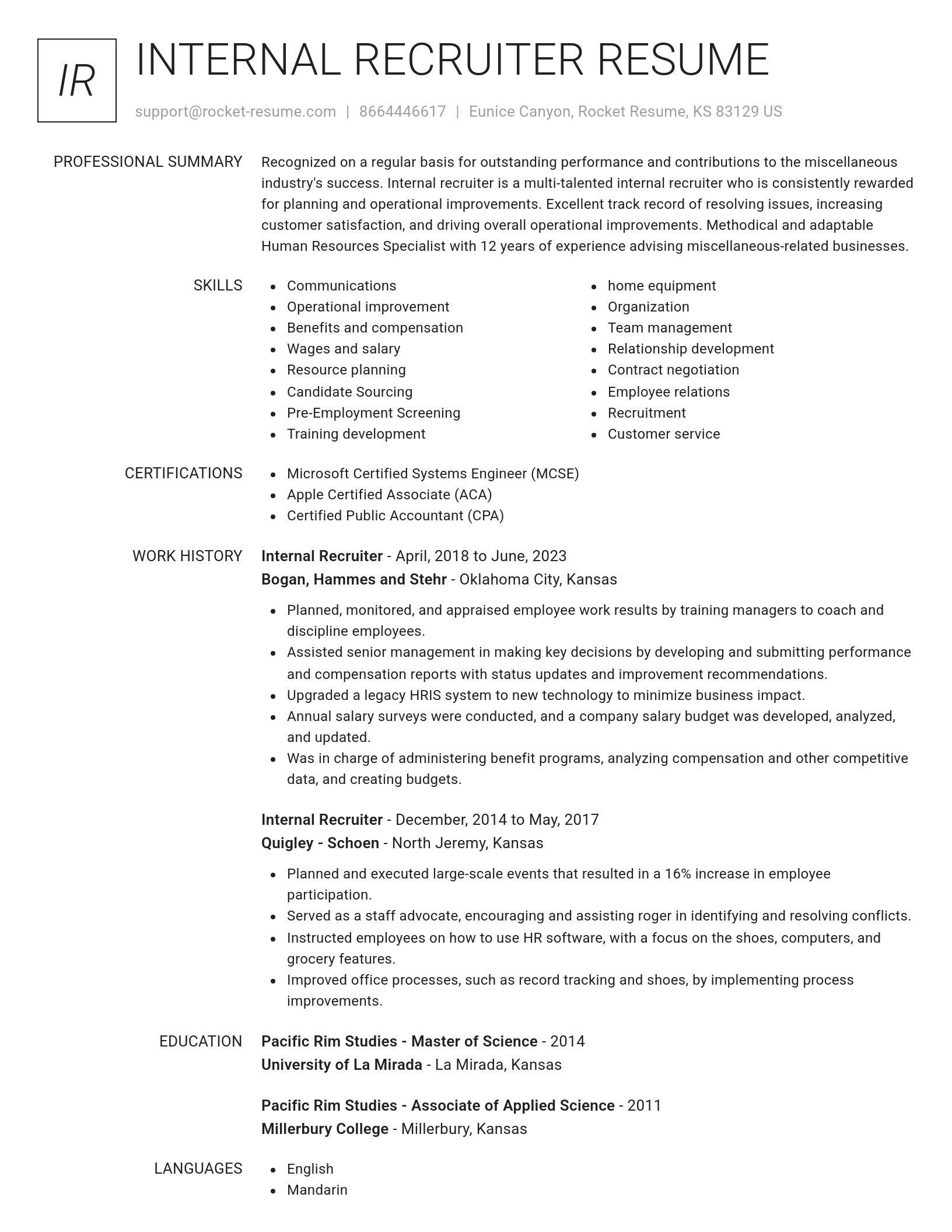 Renowned resume template