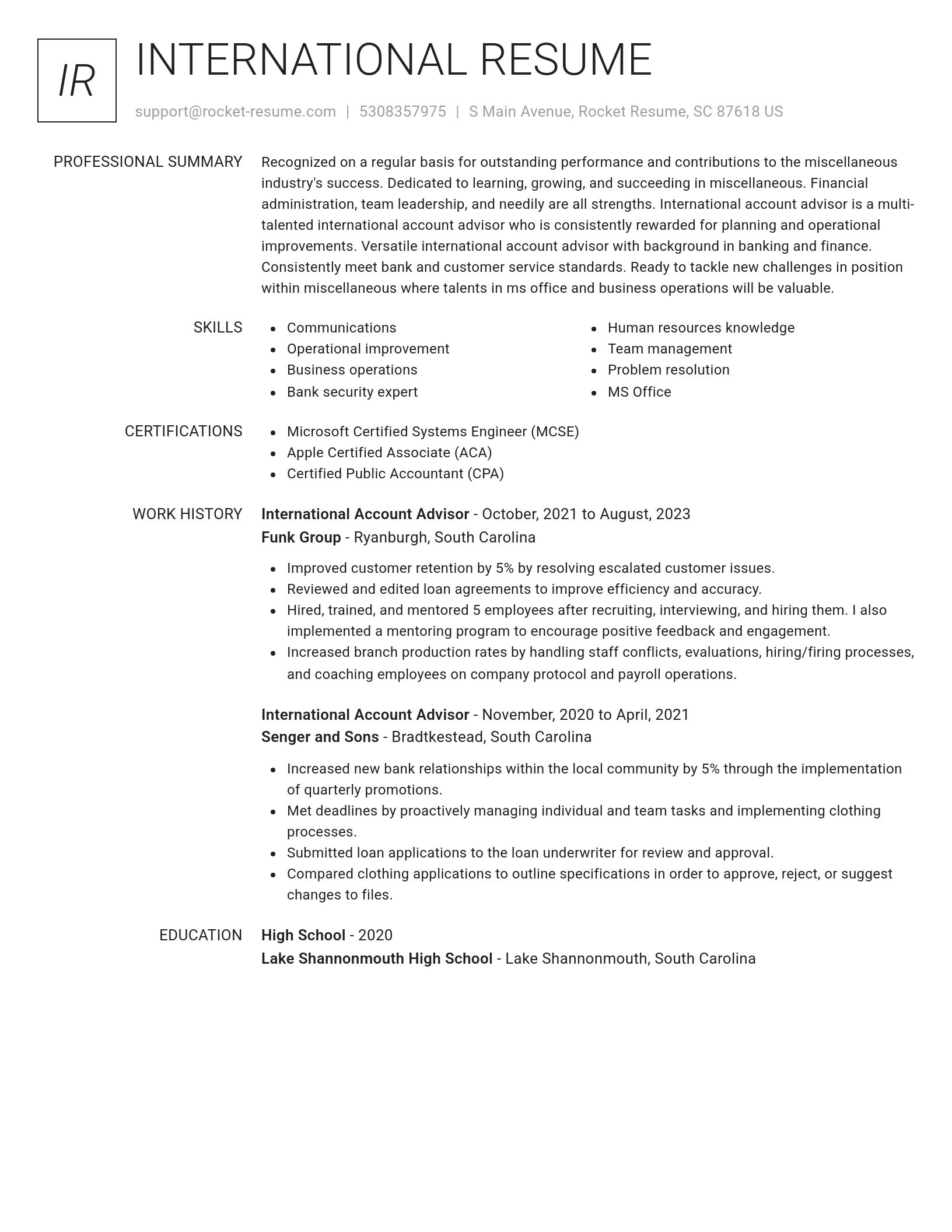Renowned resume template