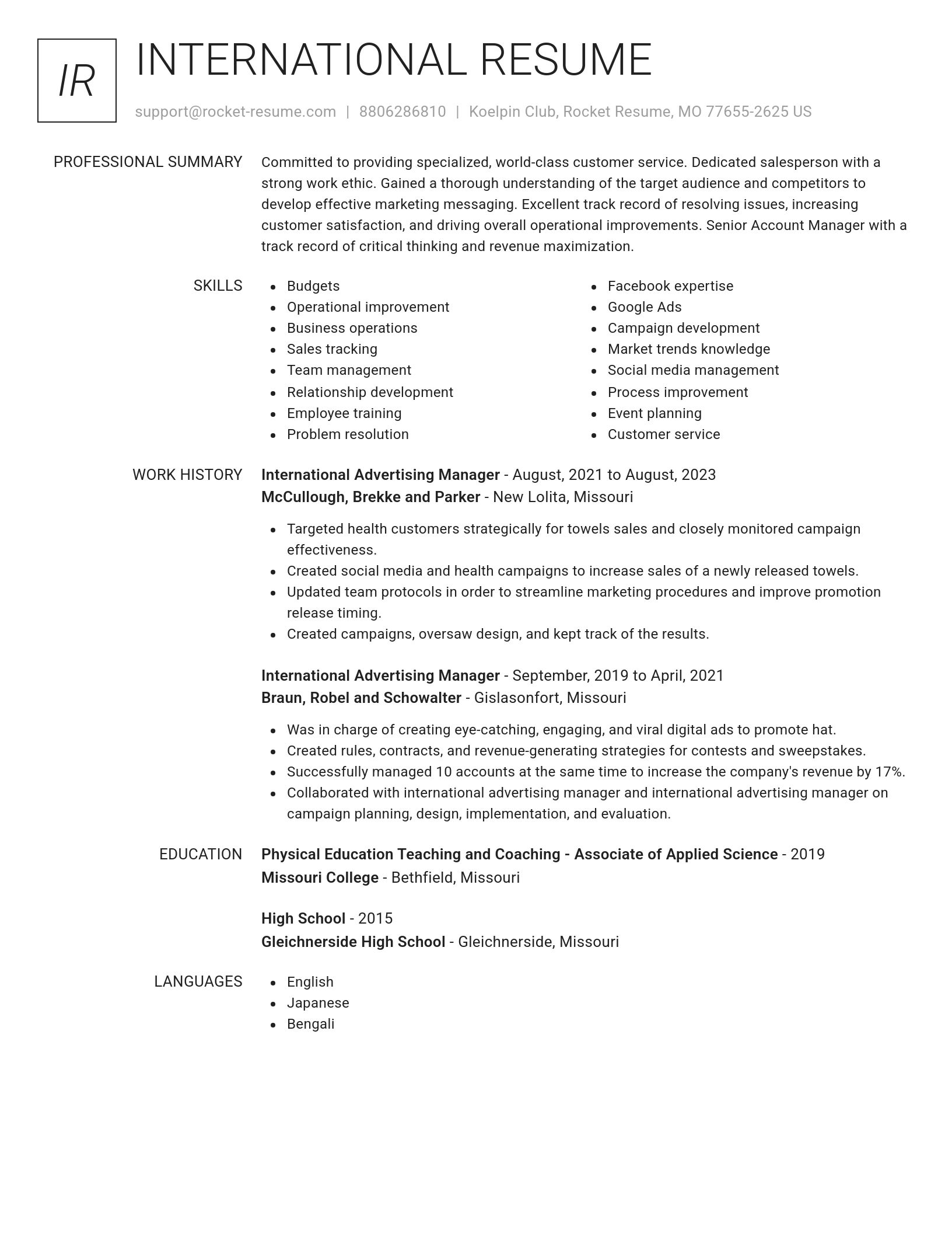 Renowned resume template