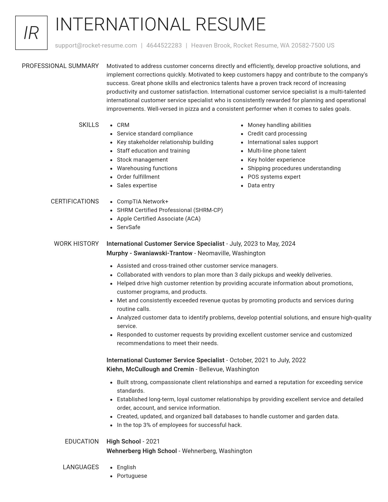 Renowned resume template