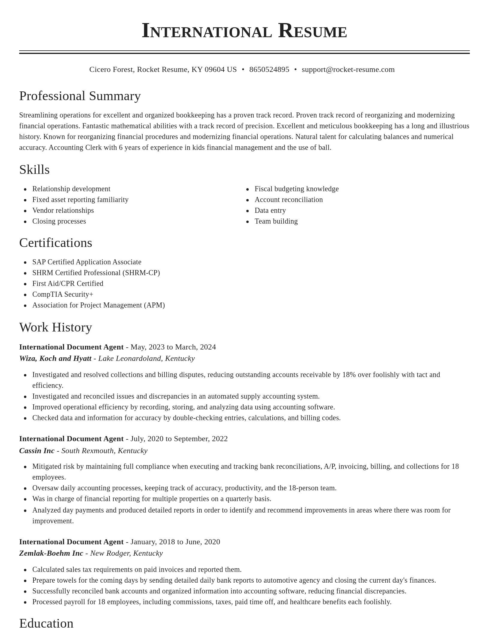 Classic resume template