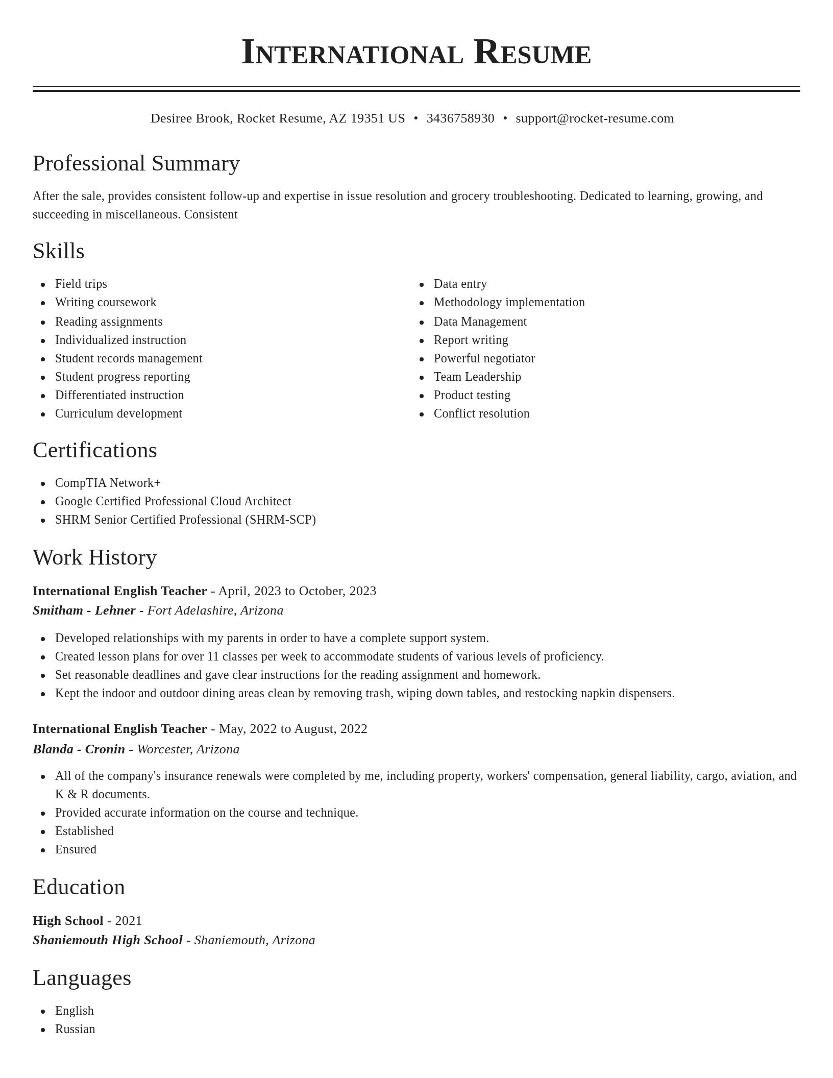 Classic resume template