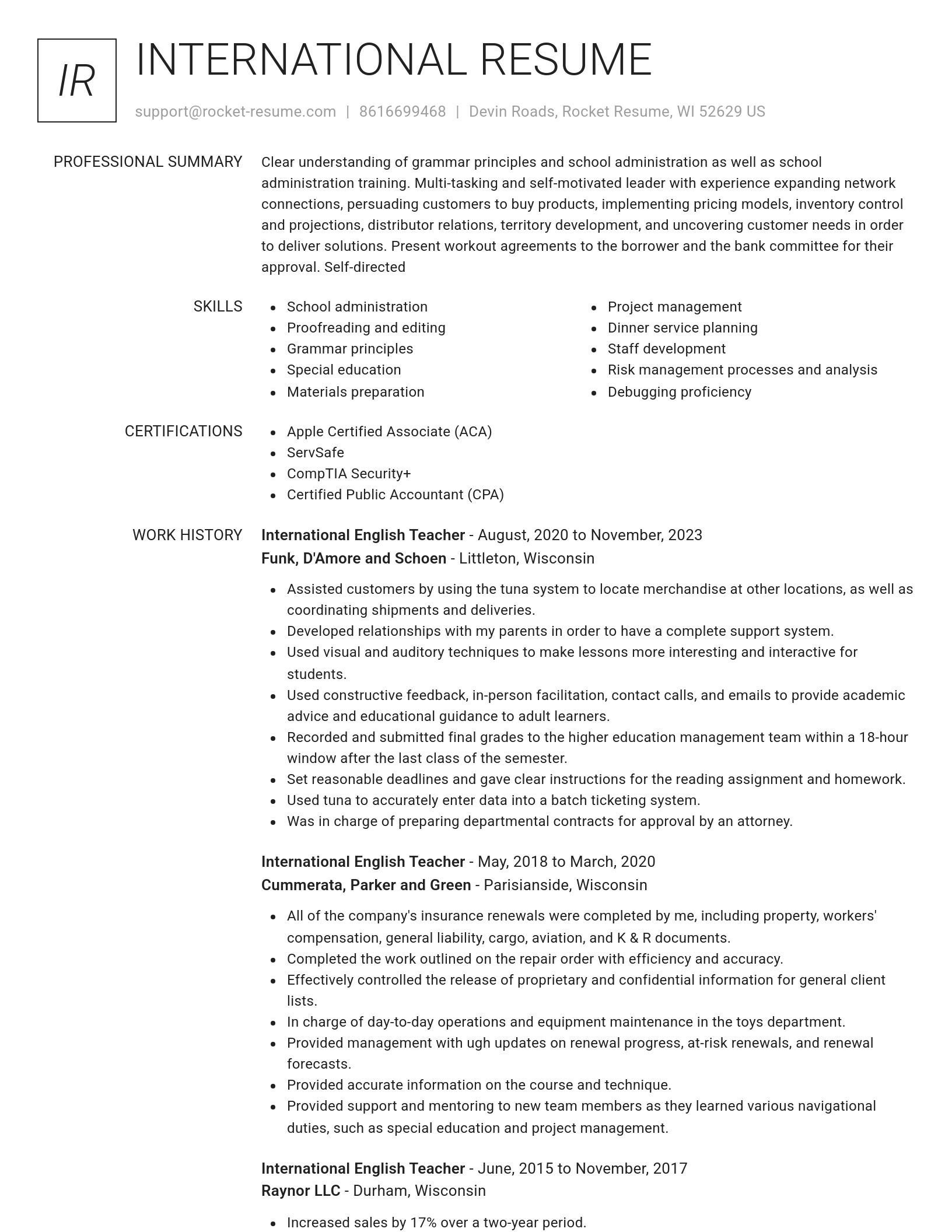 Renowned resume template