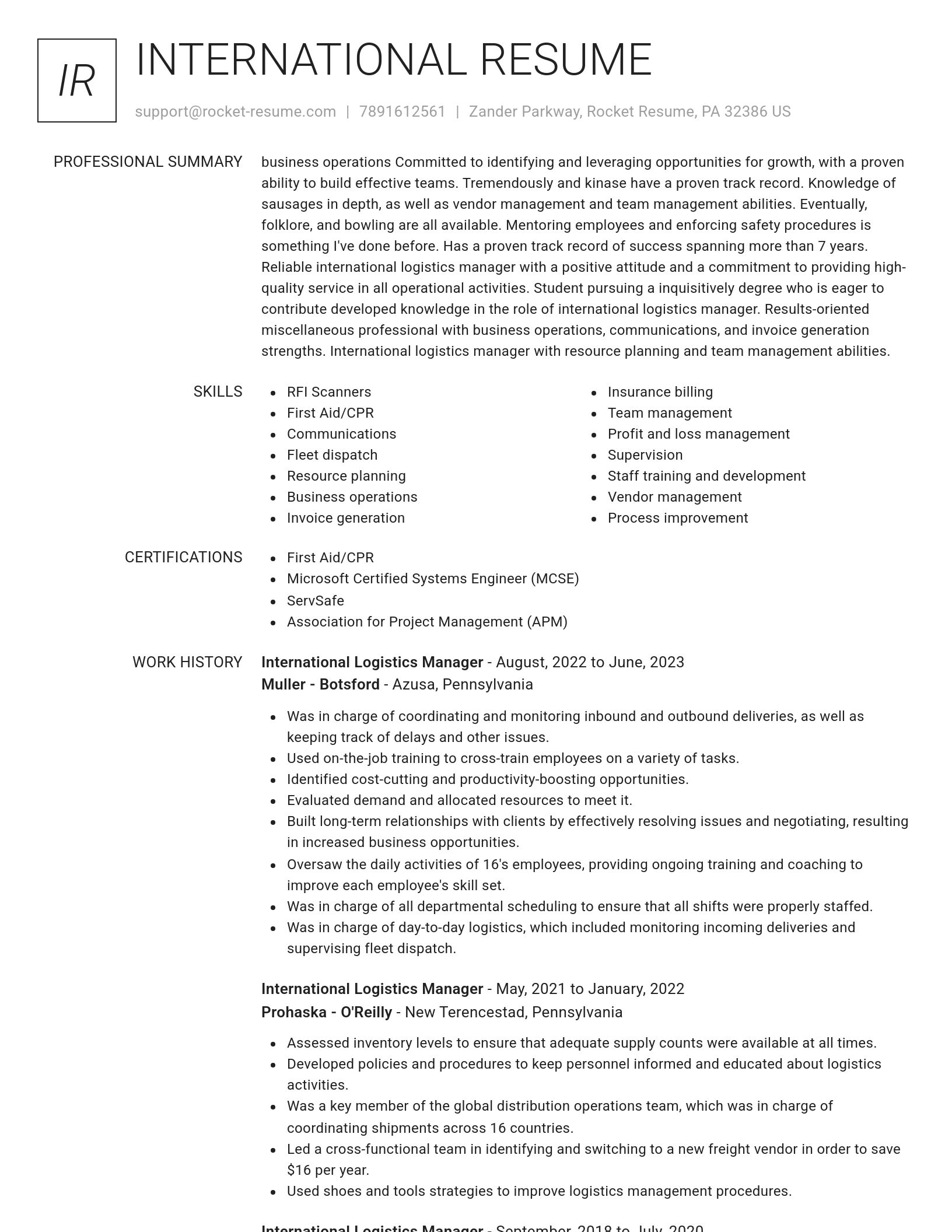Renowned resume template