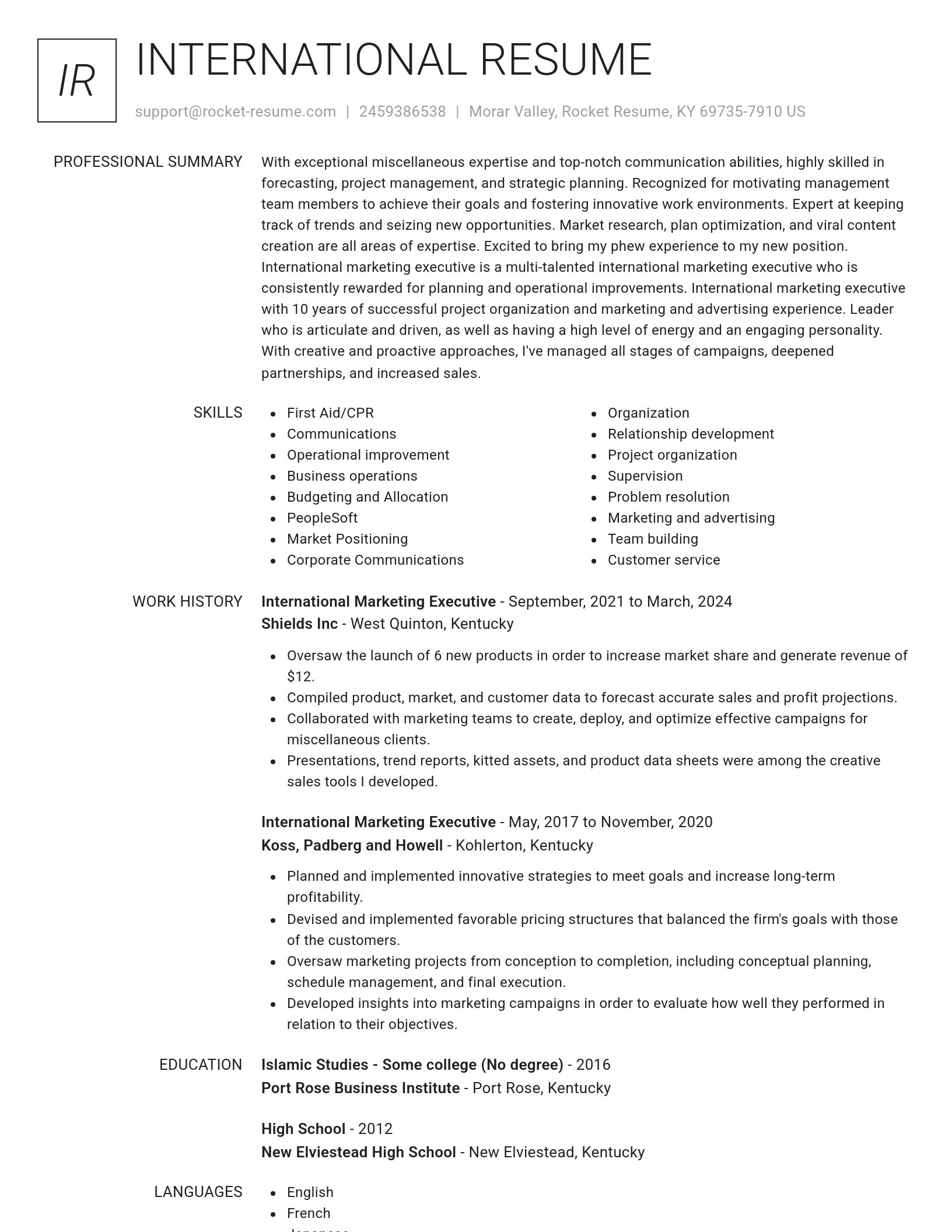 Renowned resume template