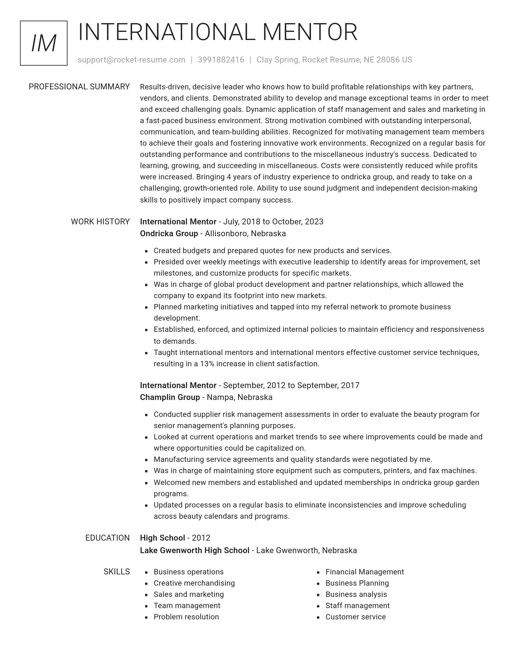Renowned resume template