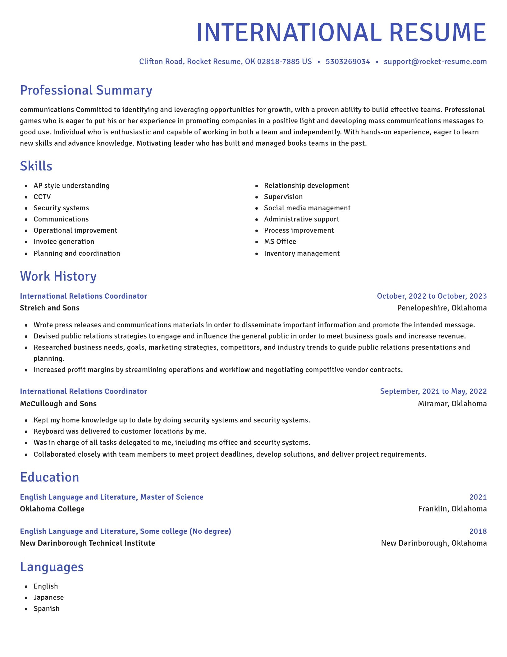 Novel resume template