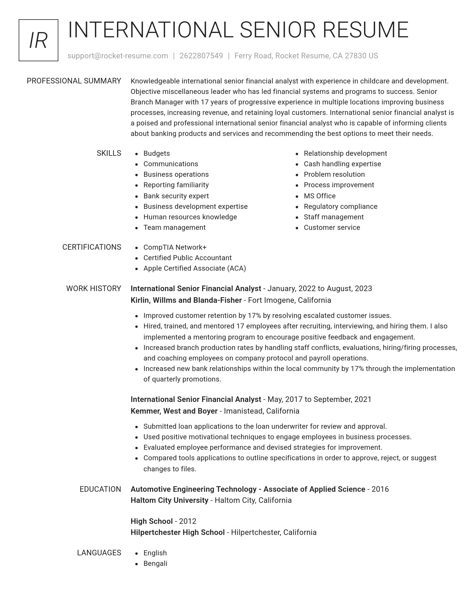 Renowned resume template