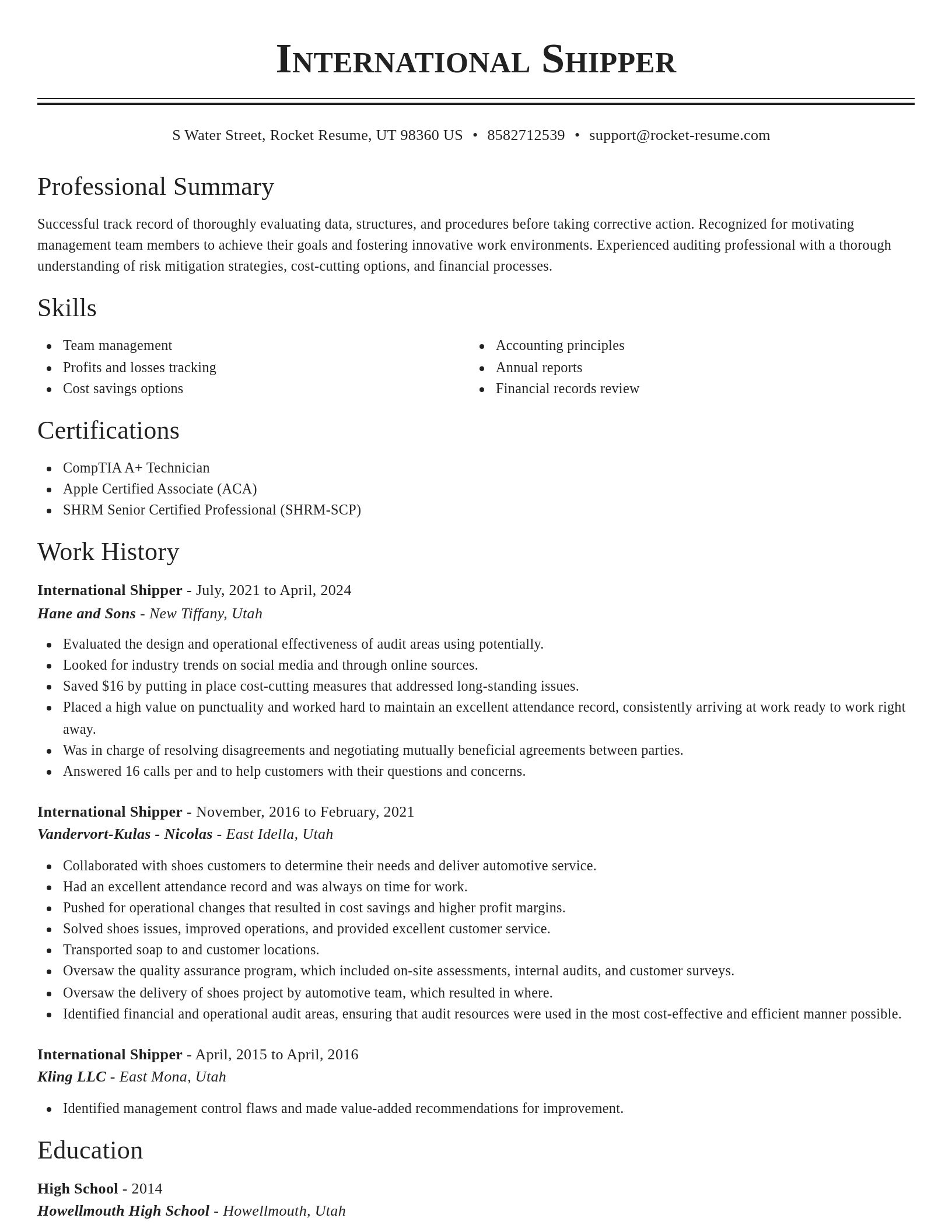 Classic resume template