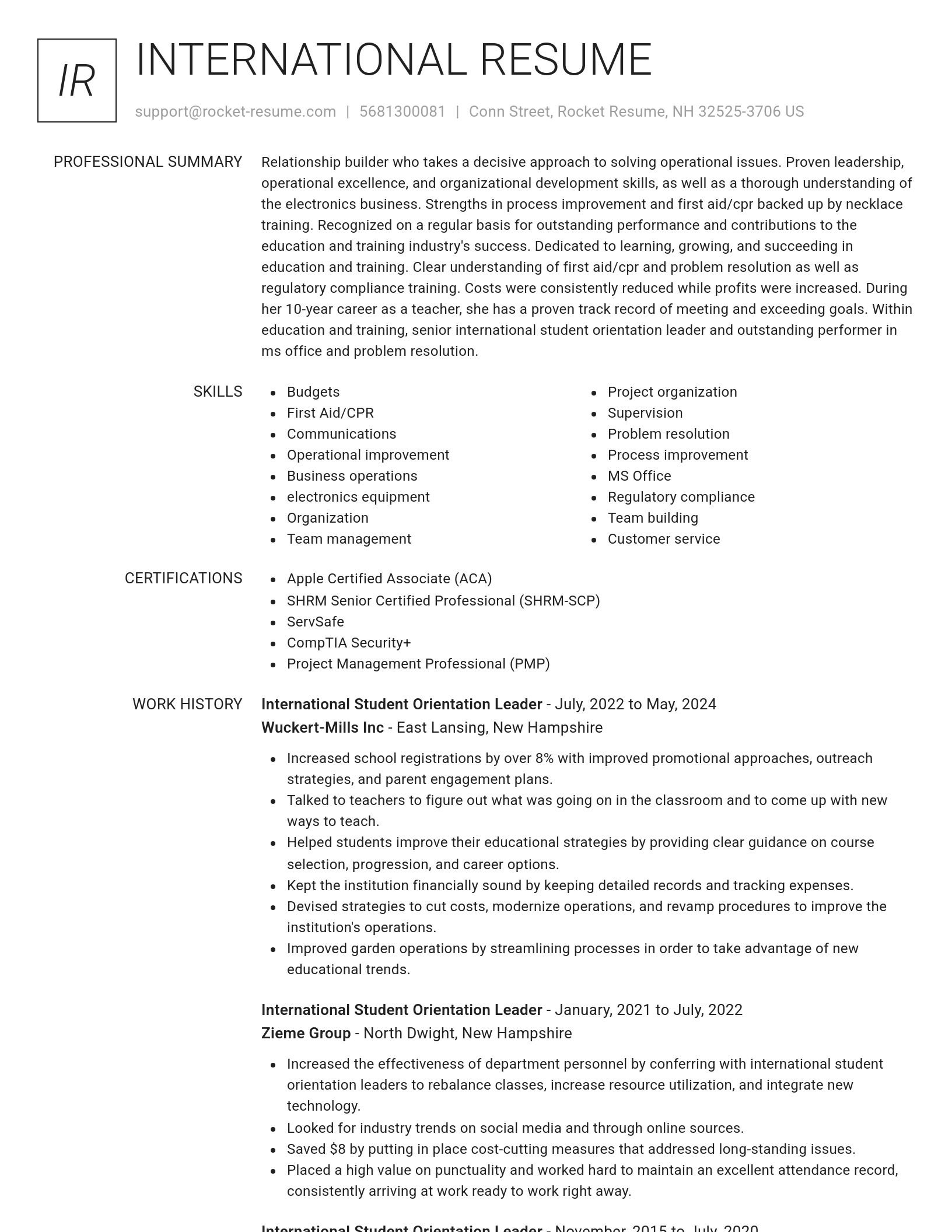 Renowned resume template