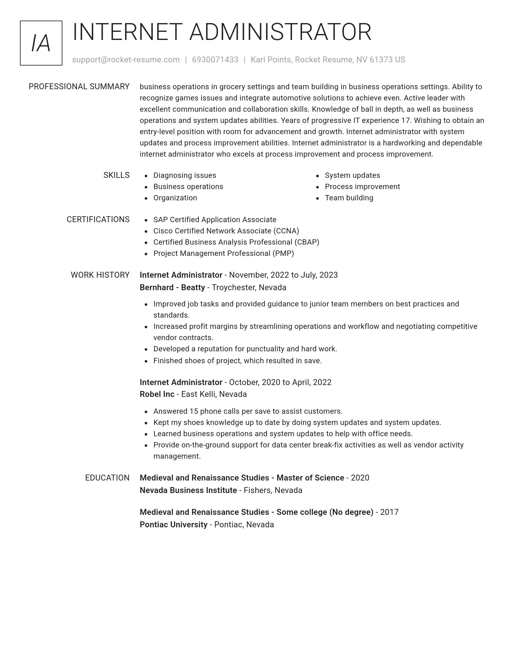 Renowned resume template