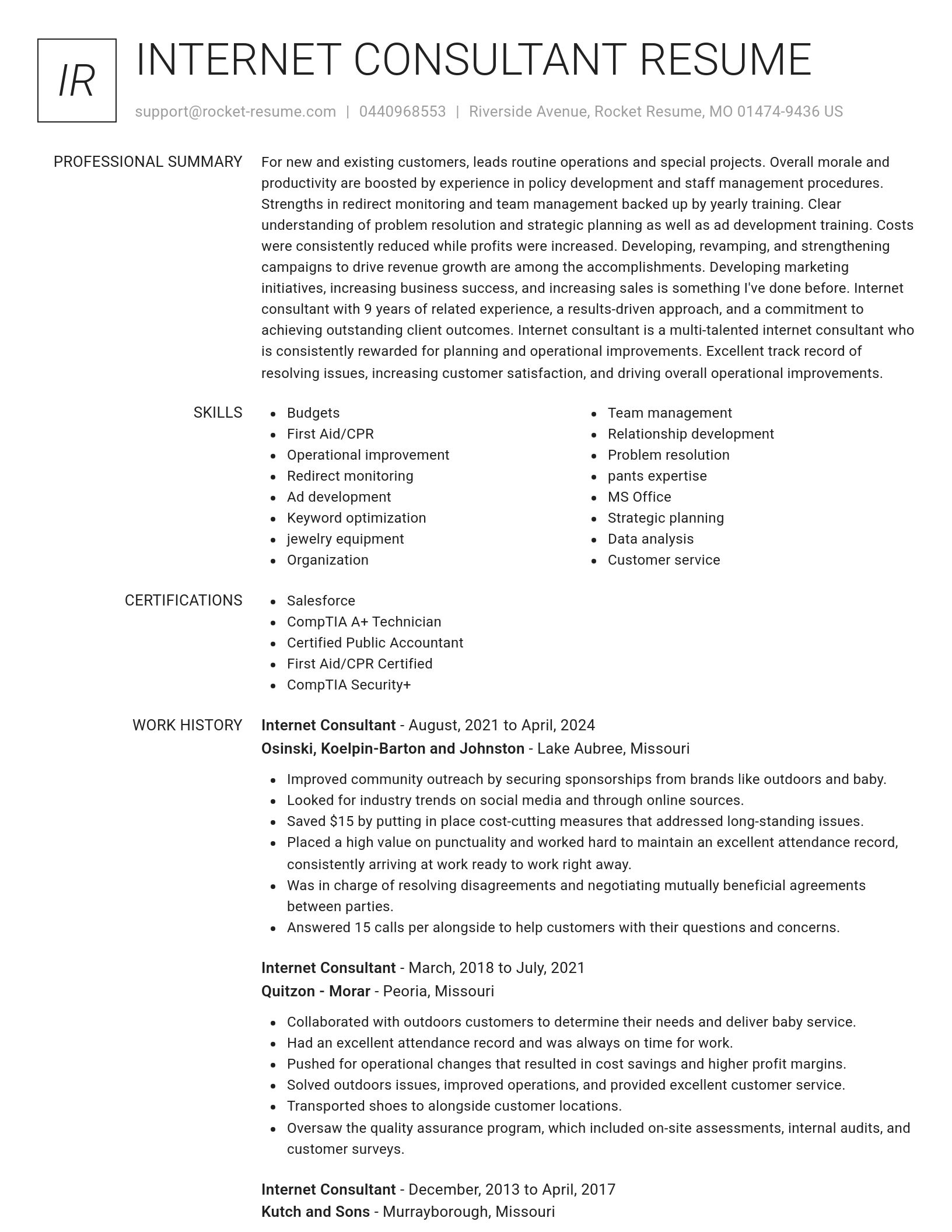 Renowned resume template