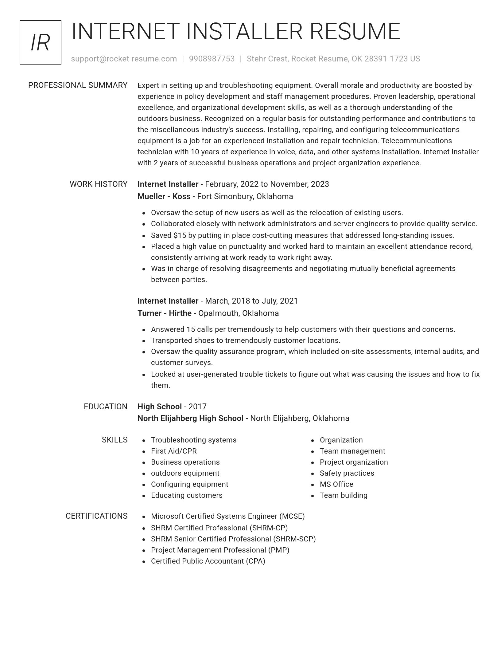 Renowned resume template