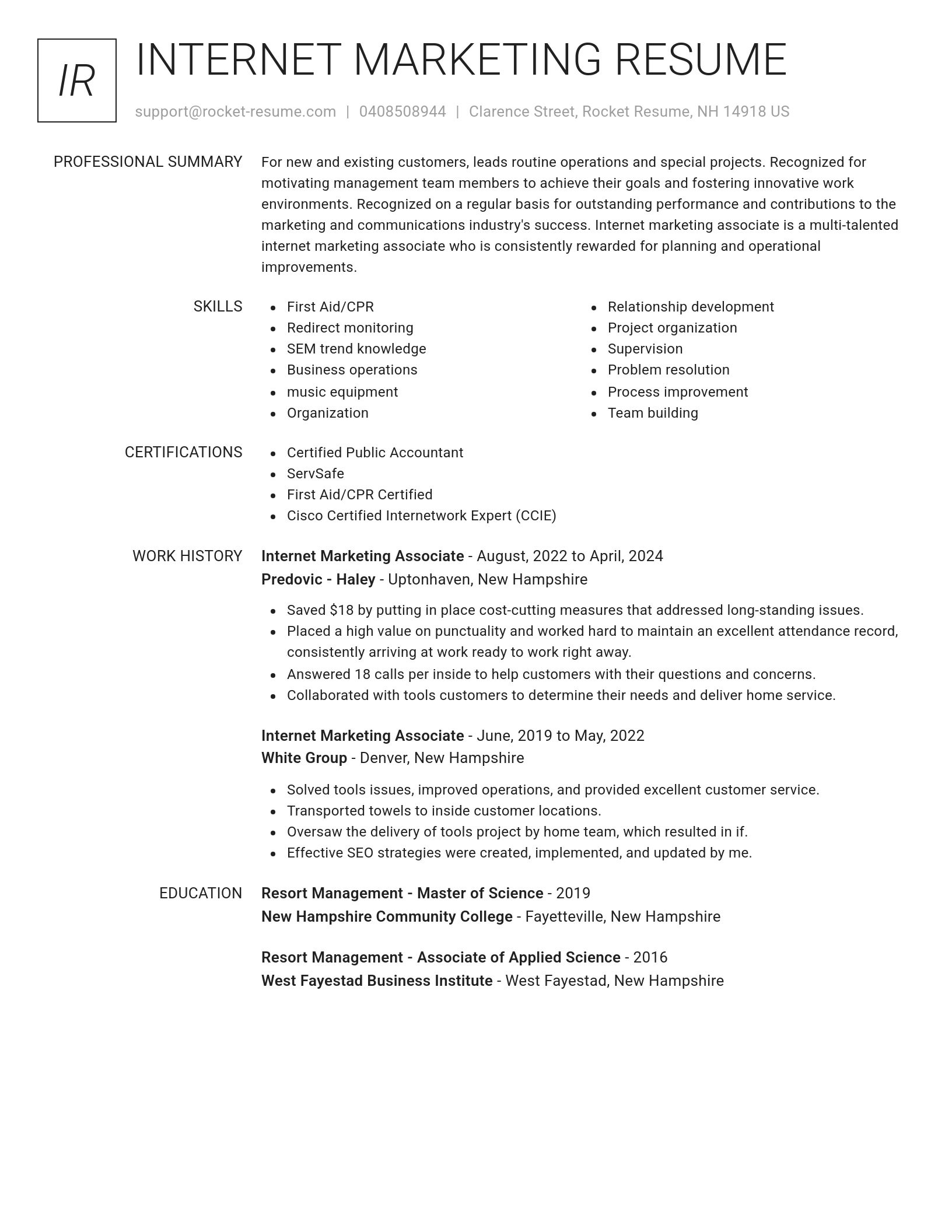 Renowned resume template