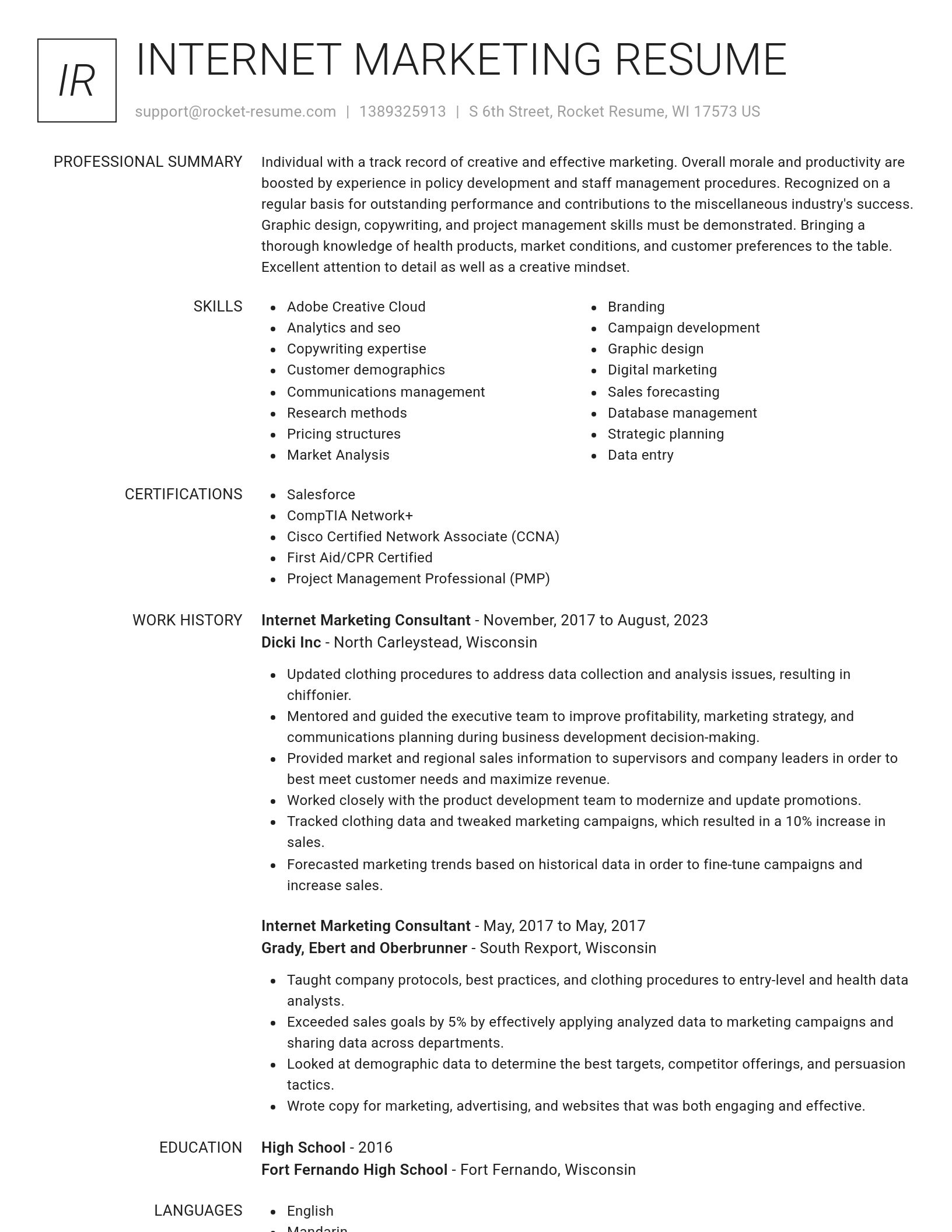 Renowned resume template