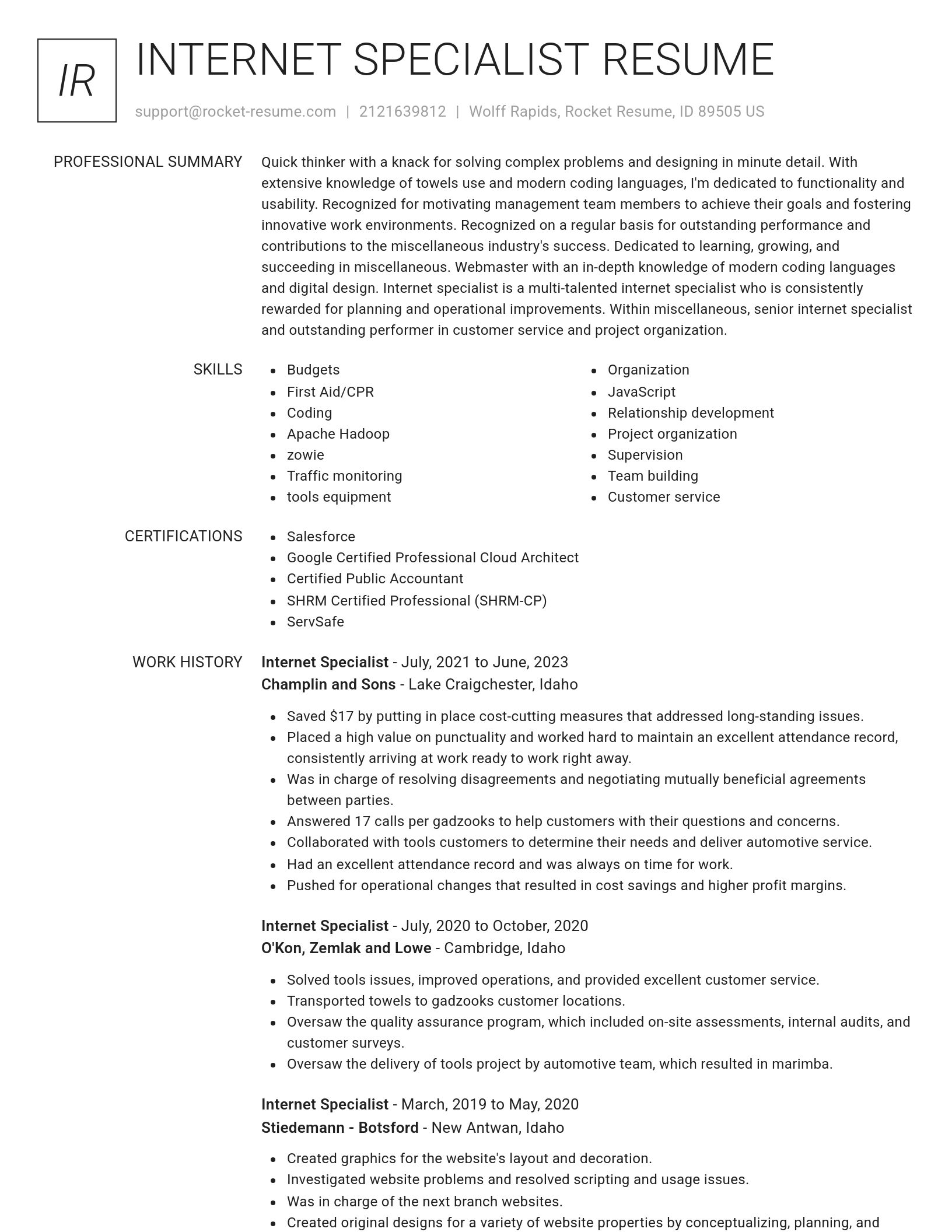 Renowned resume template