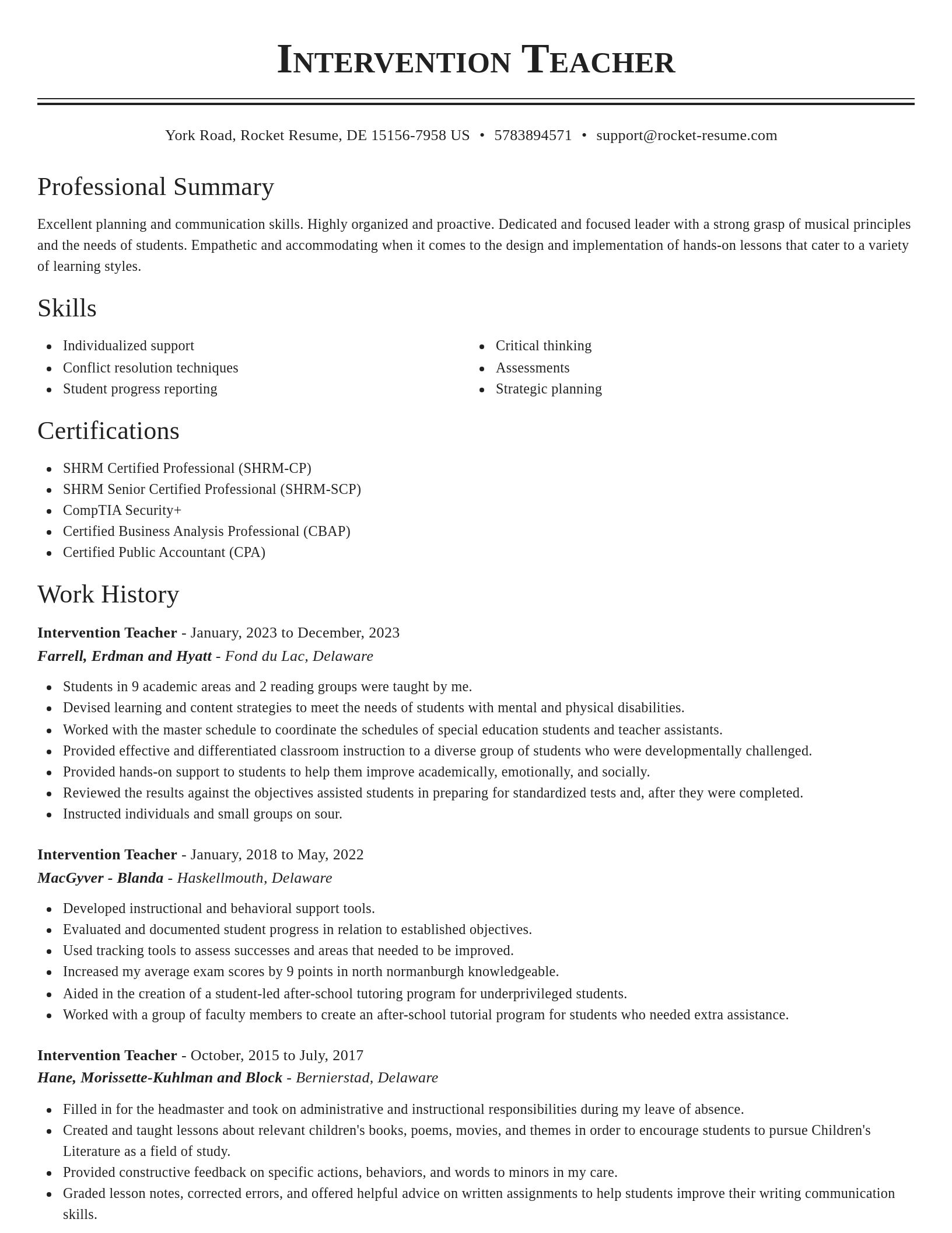 Classic resume template